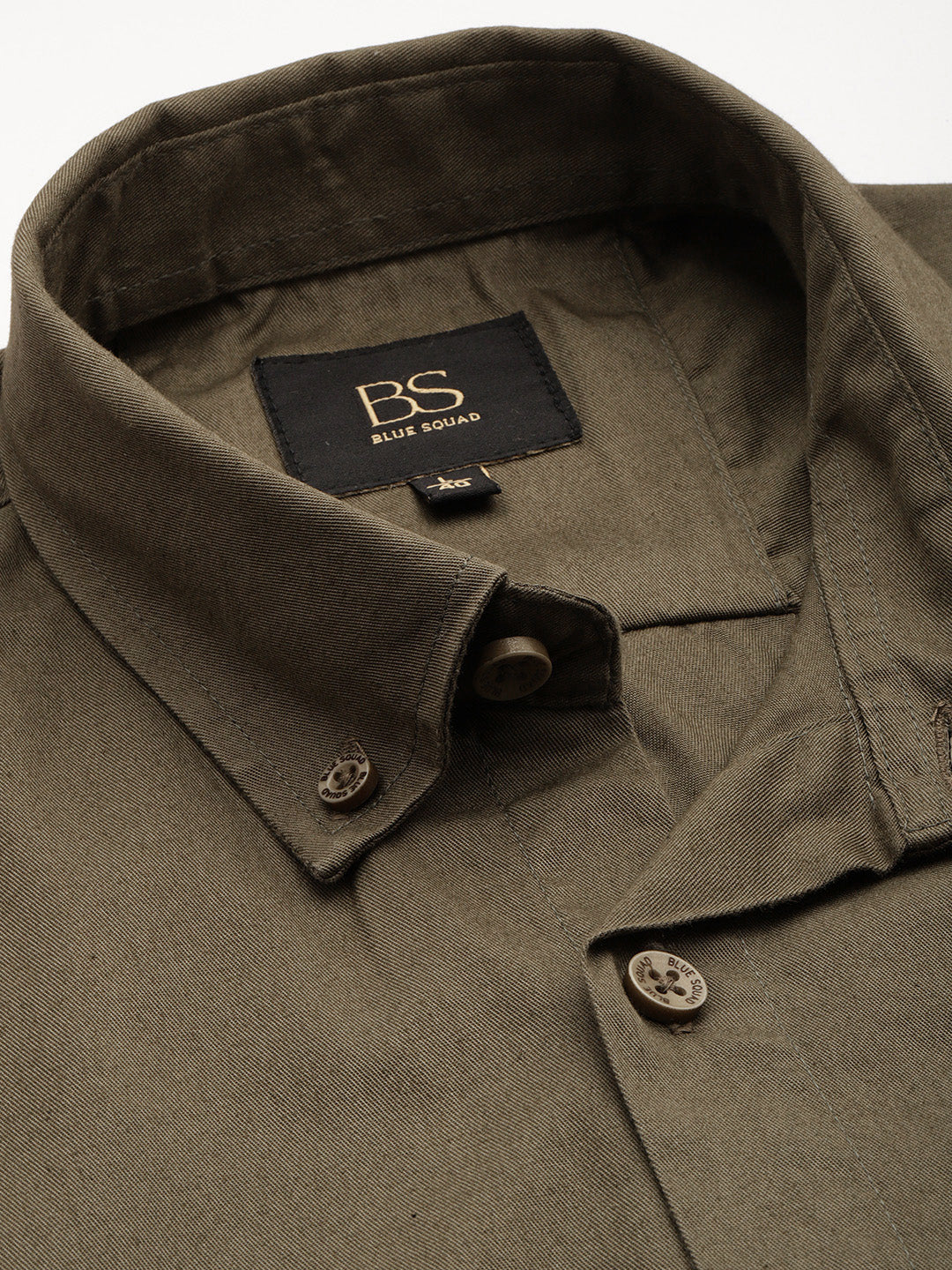 Army Olive Oxford Cotton Shirt – Button-Down Collar & Chest Pocket