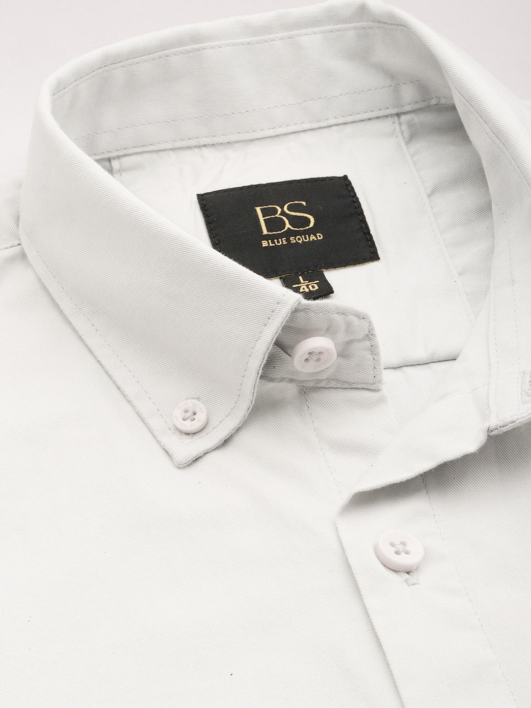 Silver Oxford Cotton Shirt – Button-Down Collar & Chest Pocket