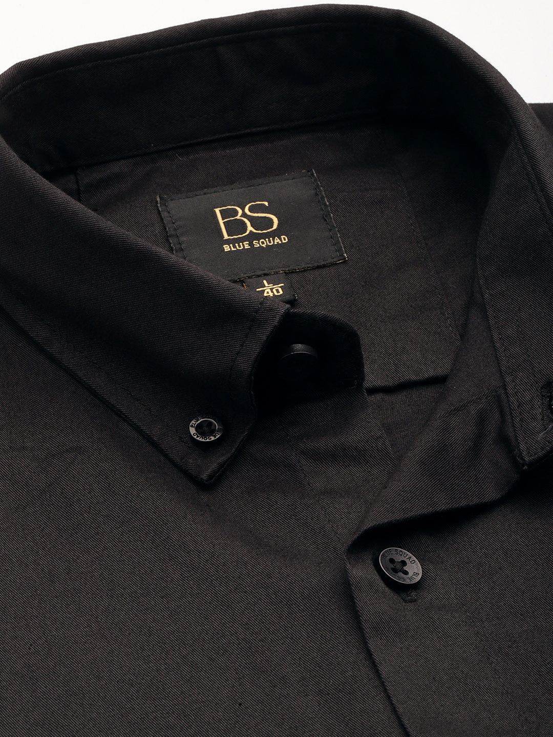 Midnight Black Oxford Cotton Shirt – Button-Down Collar & Chest Pocket