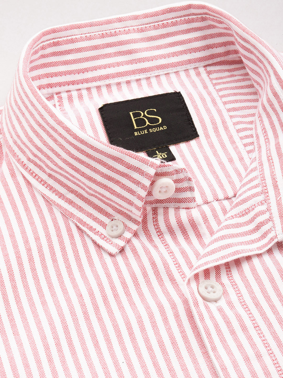 White & Maroon Pinstripe Oxford Shirt – Button-Down Collar