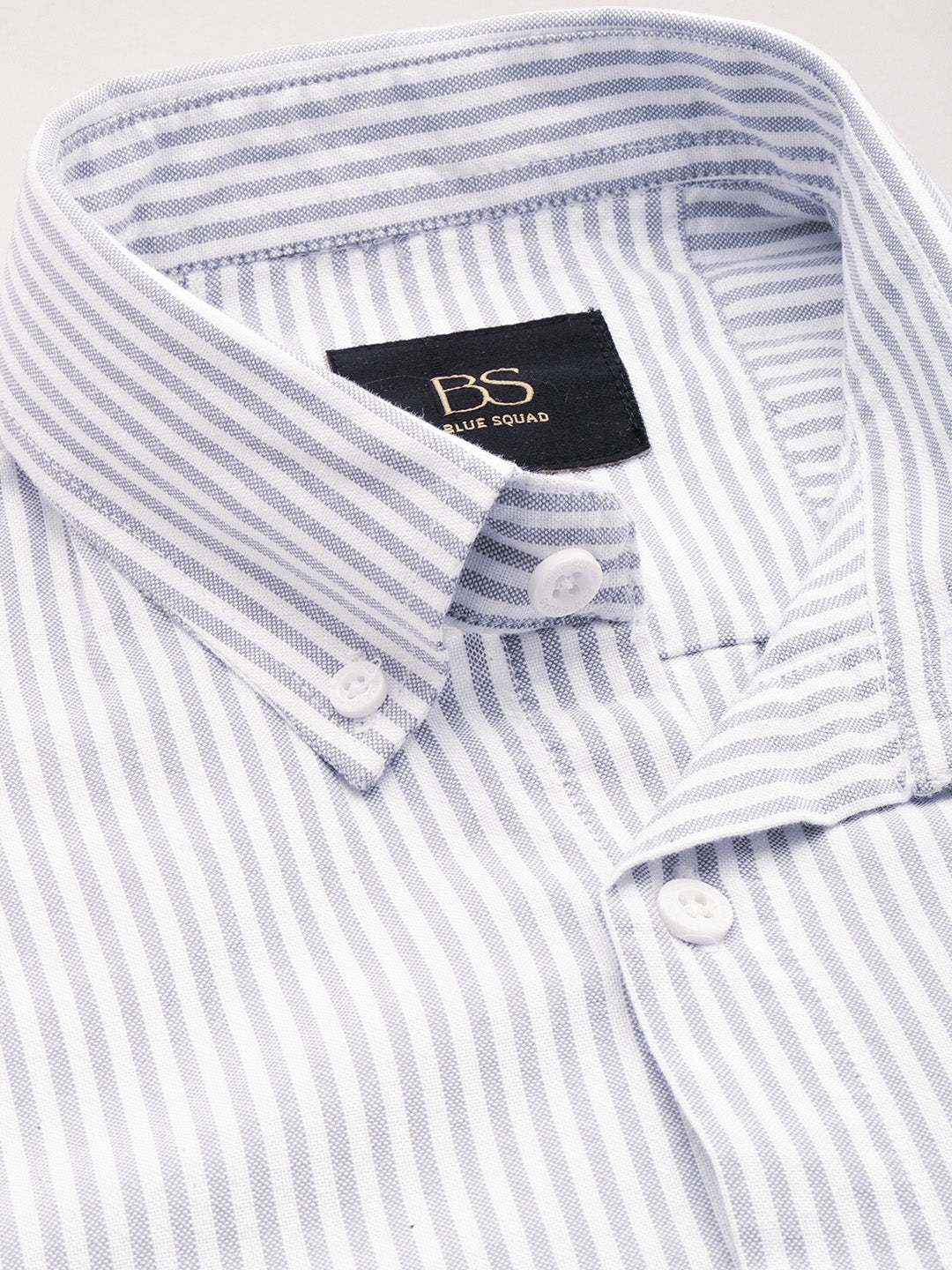 Grey Pinstripe Oxford Shirt – Button-Down Collar