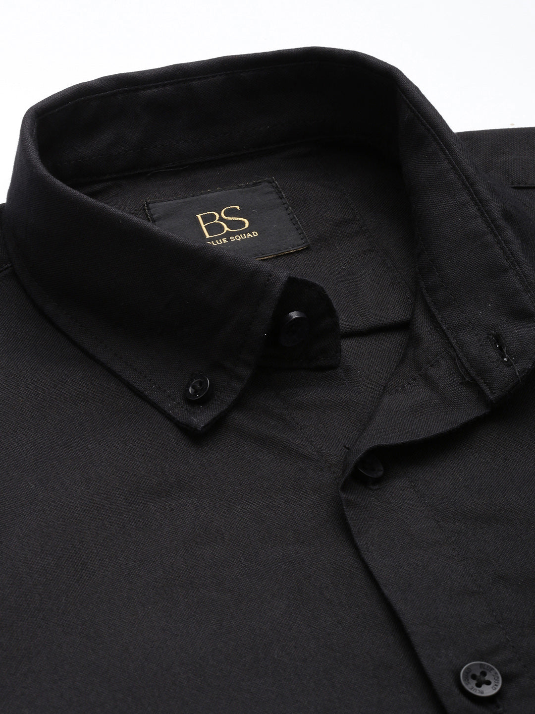 Jet Black Oxford Cotton Shirt – Button-Down Collar & Chest Pocket