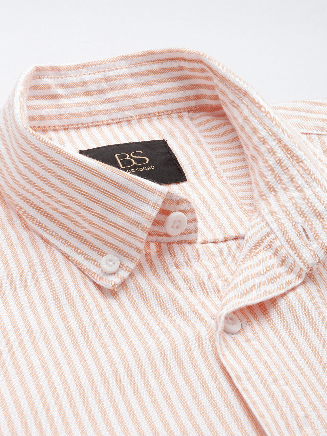 Peach & White Pinstripe Oxford Shirt – Button-Down Collar