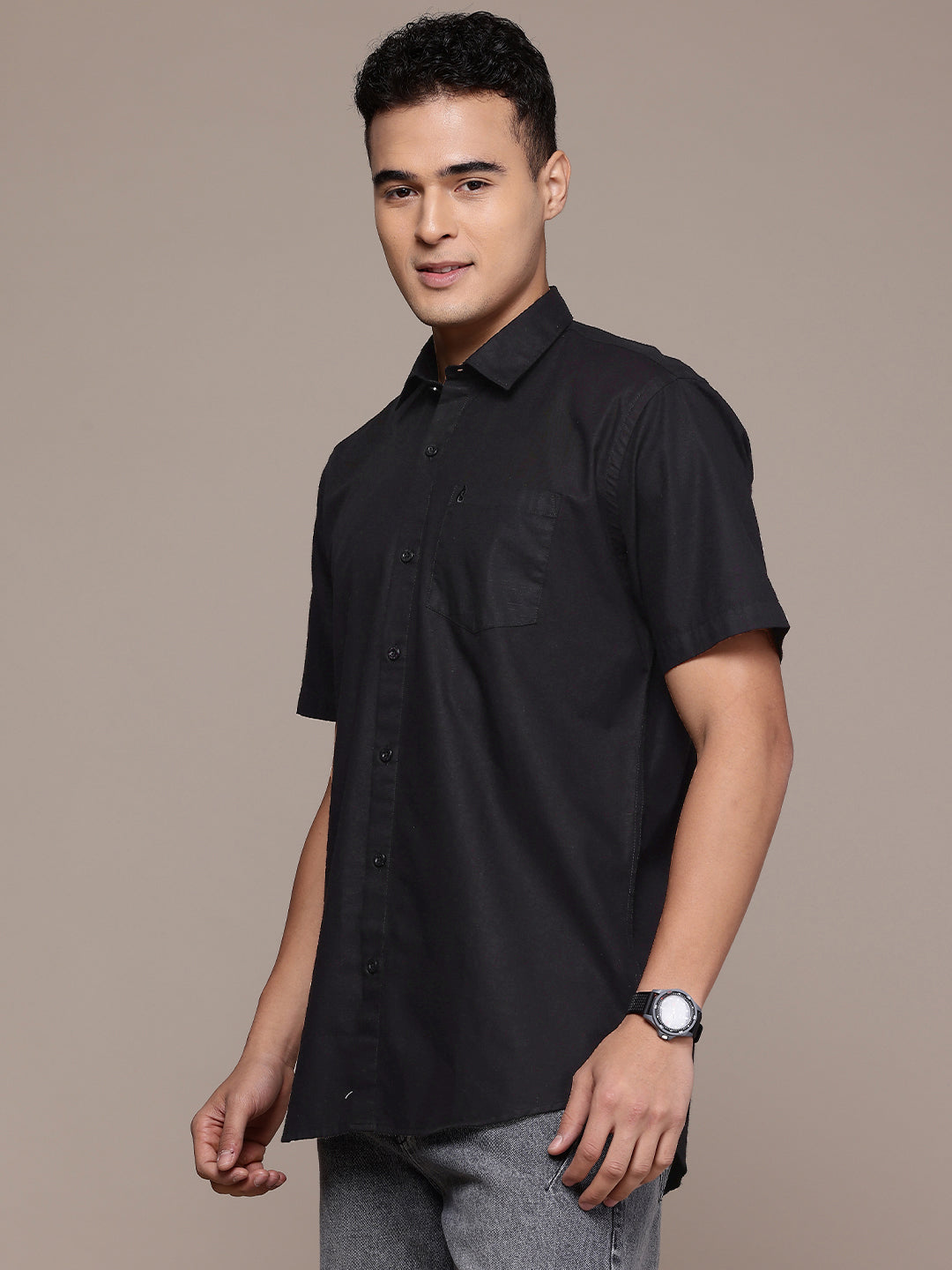 Men’s Black Linen Half Sleeves Casual Shirt