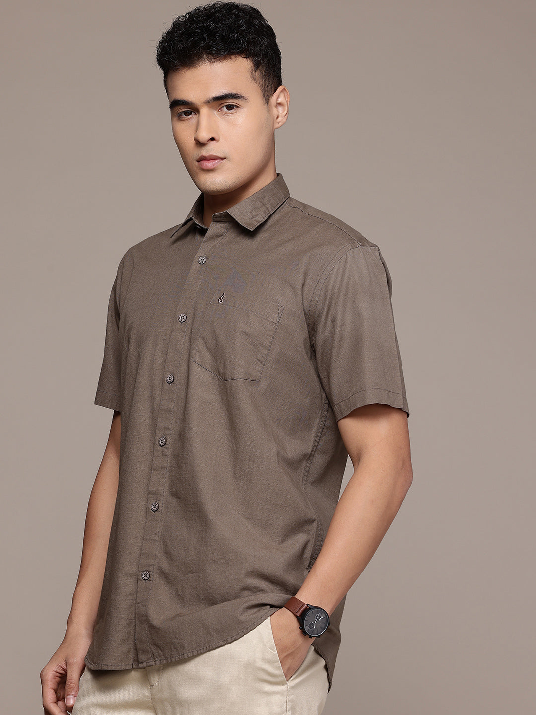 Men’s Brown Linen Half Sleeves Casual Shirt