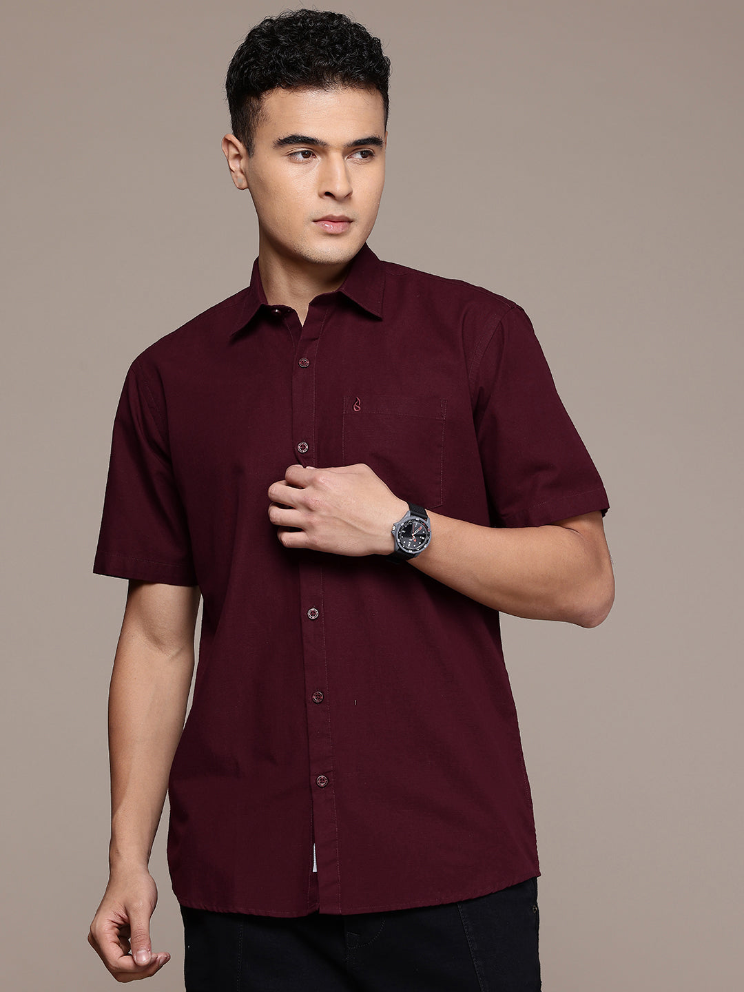 Men’s Maroon Linen Half Sleeves Casual Shirt