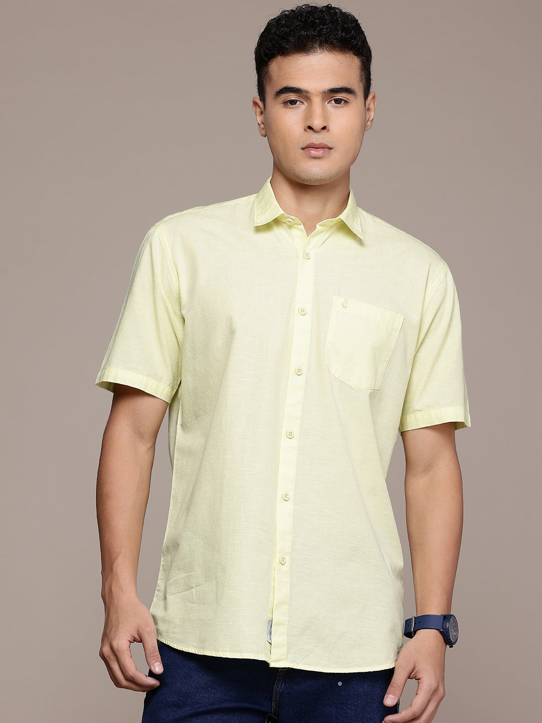 Men’s Lime Yellow Linen Half Sleeves Casual Shirt