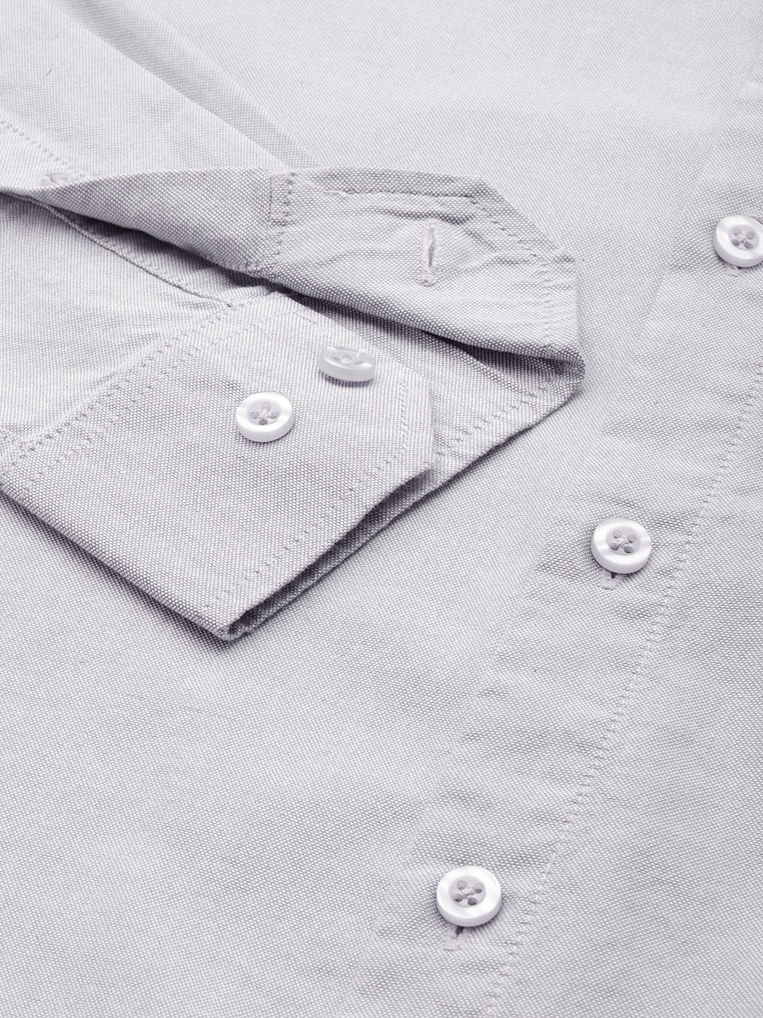 Ash Grey Oxford Cotton Shirt – Button-Down Collar & Chest Pocket