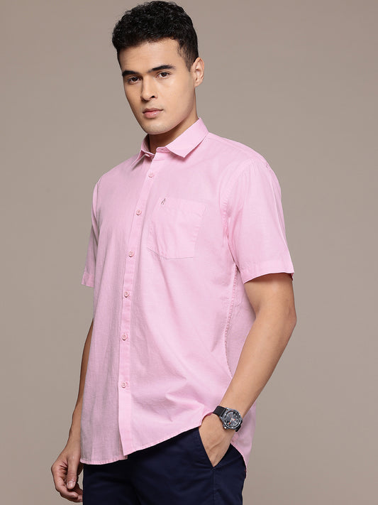 Men’s Light Pink Linen Half Sleeves Casual Shirt