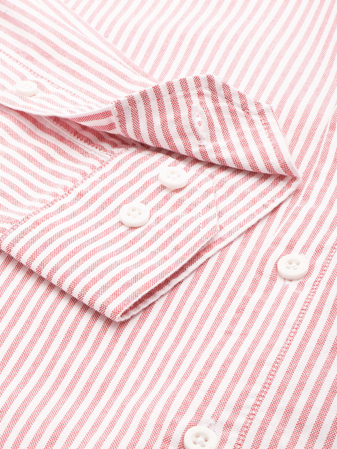 White & Maroon Pinstripe Oxford Shirt – Button-Down Collar