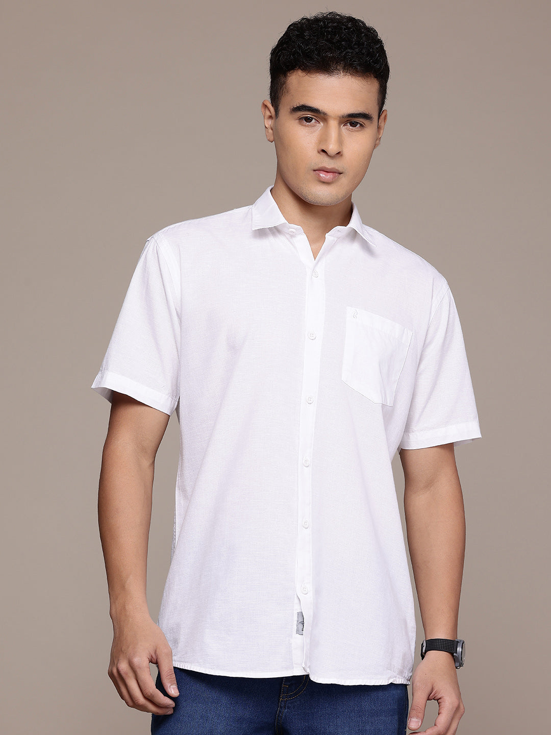 Men’s White Linen Half Sleeves Casual Shirt