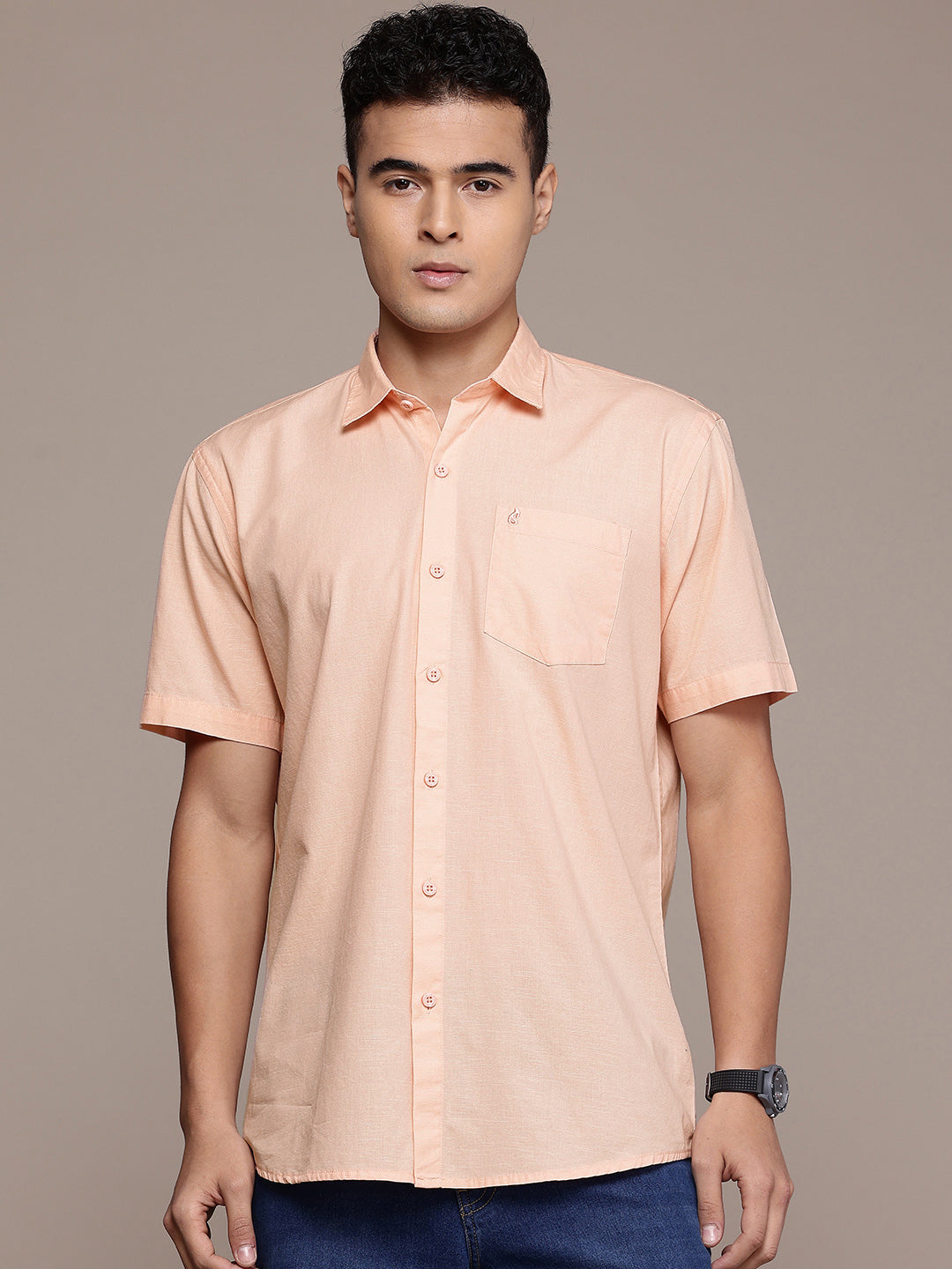 Men’s Peach Linen Half Sleeves Casual Shirt