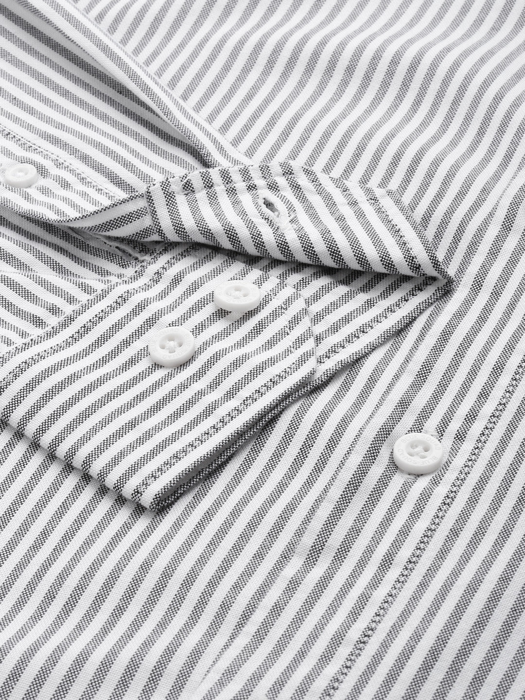 White & Charcoal Vertical-Stripe Oxford Shirt – Button-Down Collar