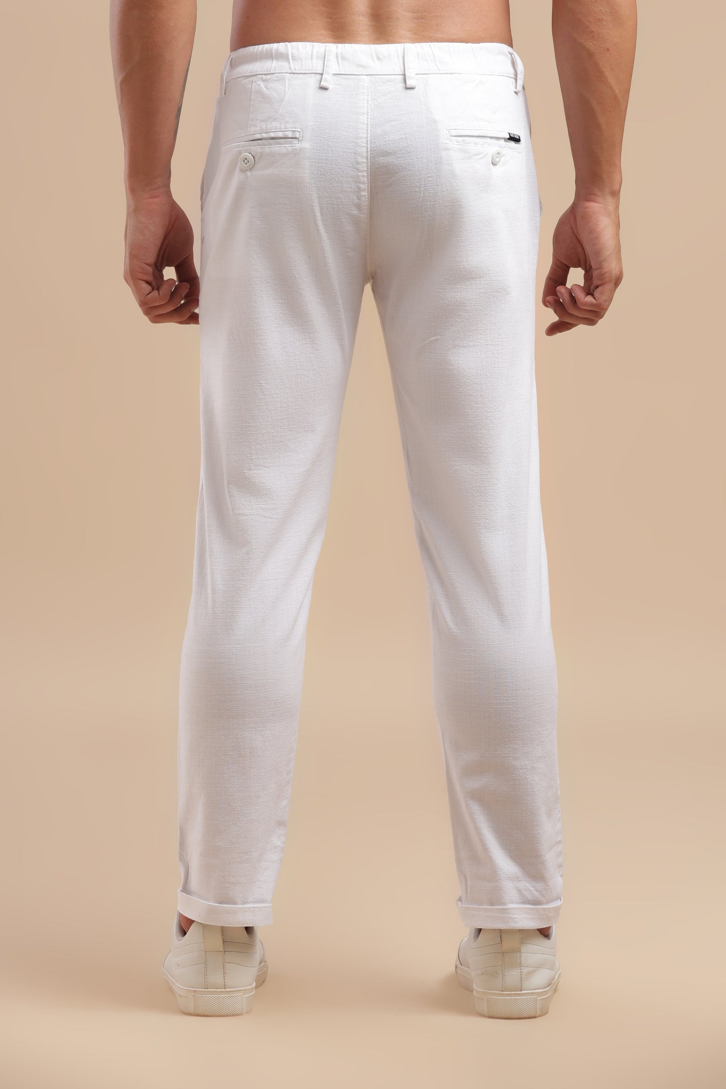 Men’s White Slim Fit Lounge Linen Pants