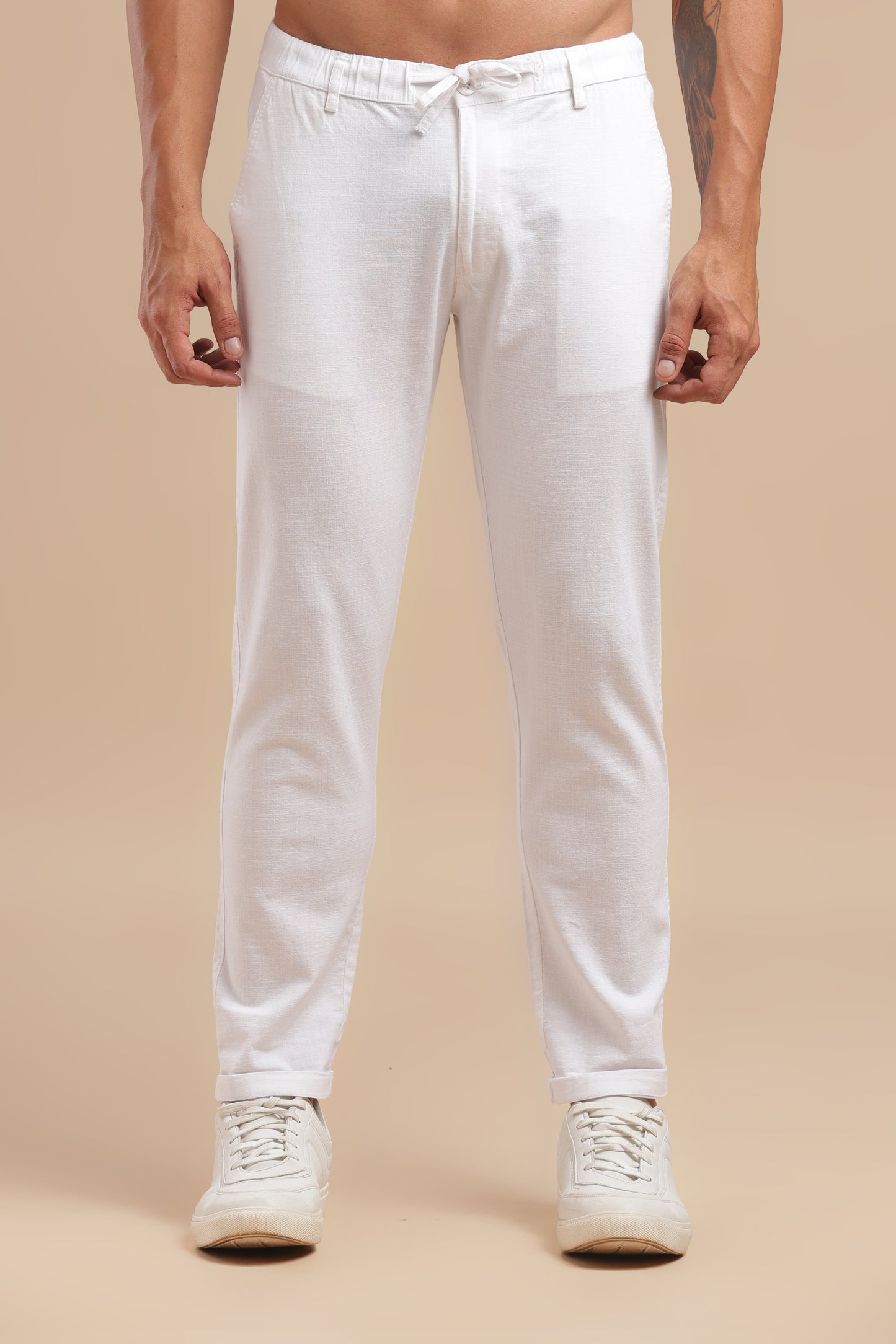 Men’s White Slim Fit Lounge Linen Pants
