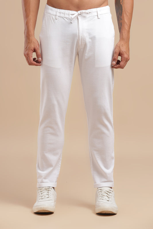 Men’s White Slim Fit Lounge Linen Pants