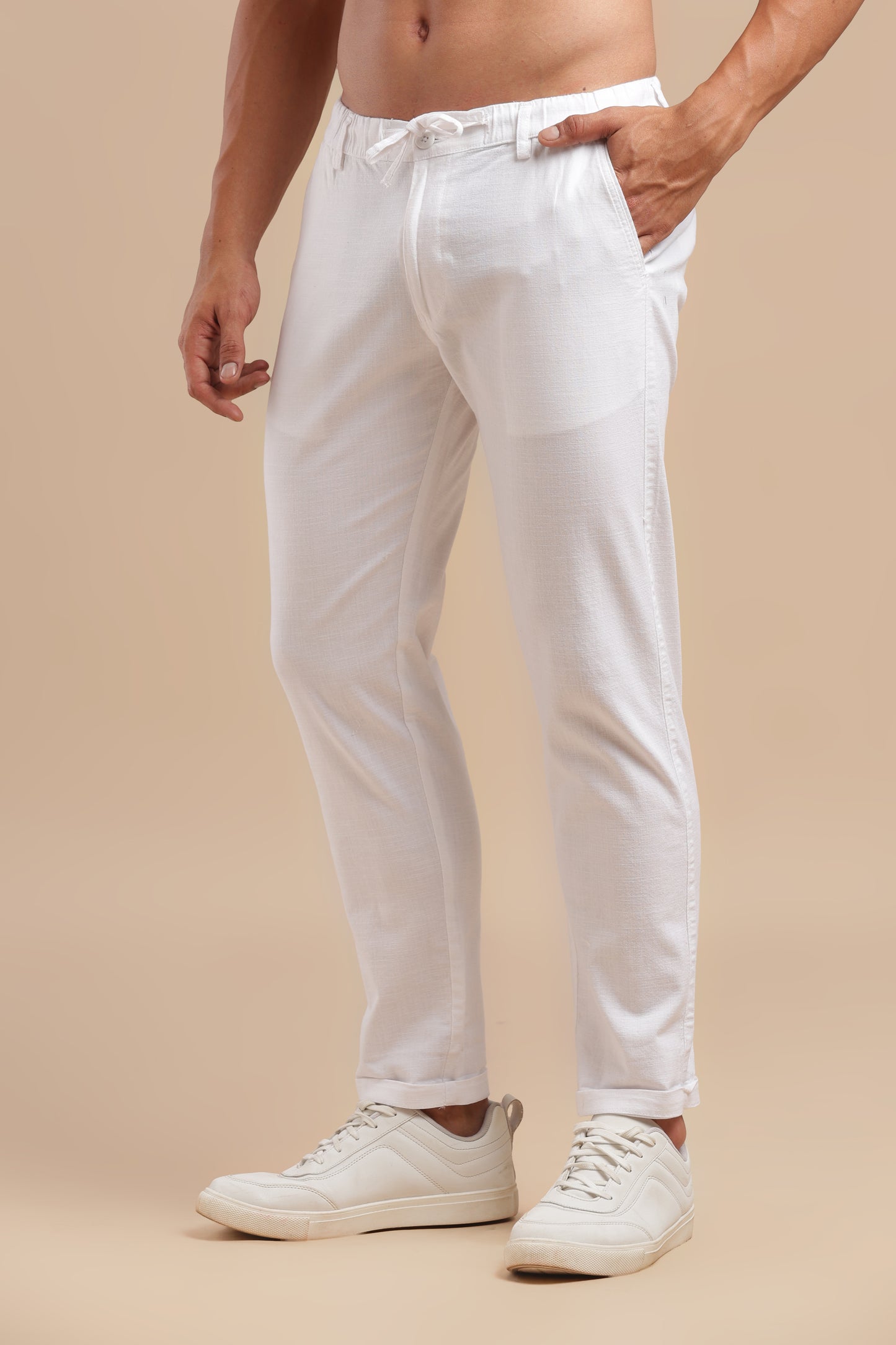 Men’s White Slim Fit Lounge Linen Pants