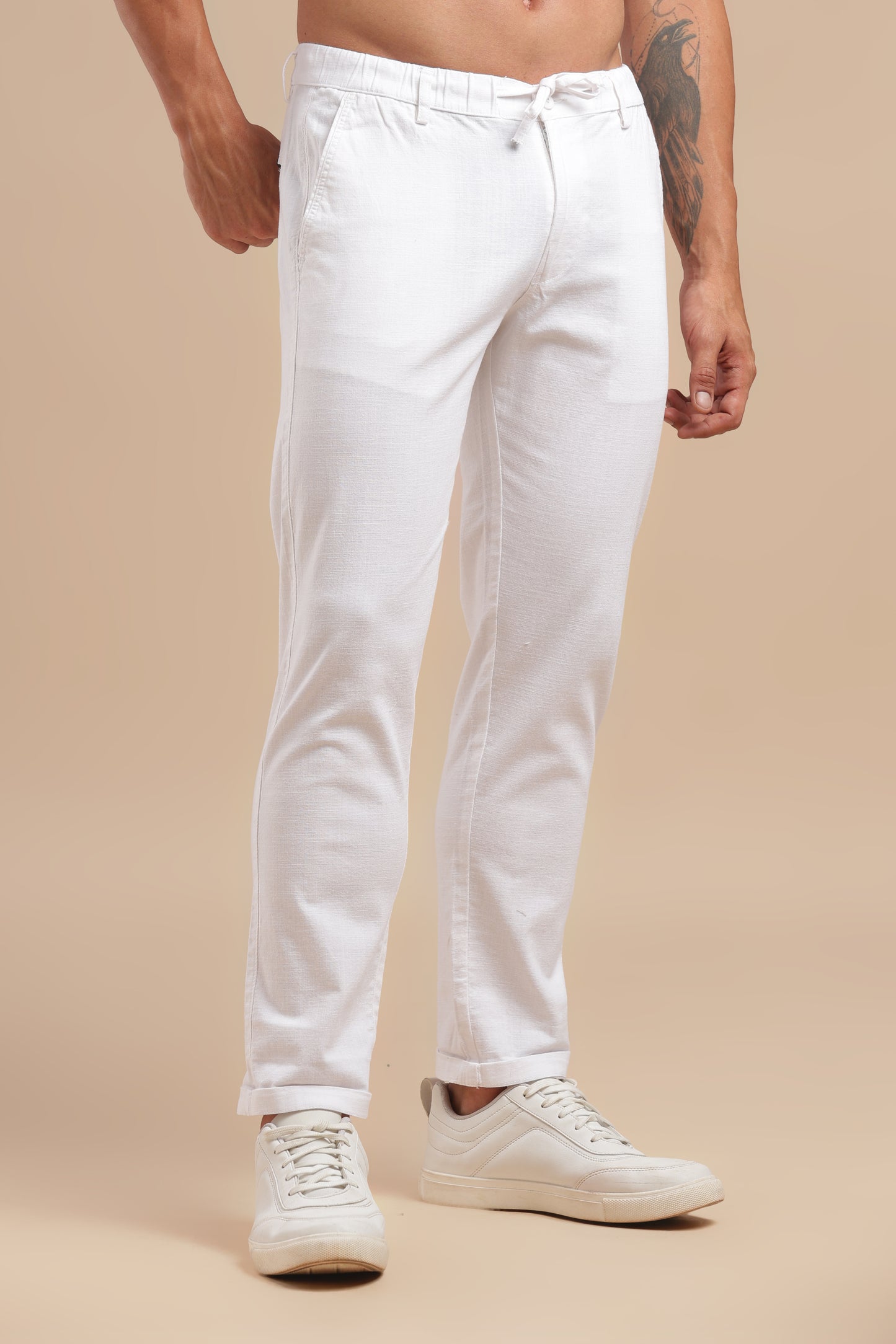 Men’s White Slim Fit Lounge Linen Pants