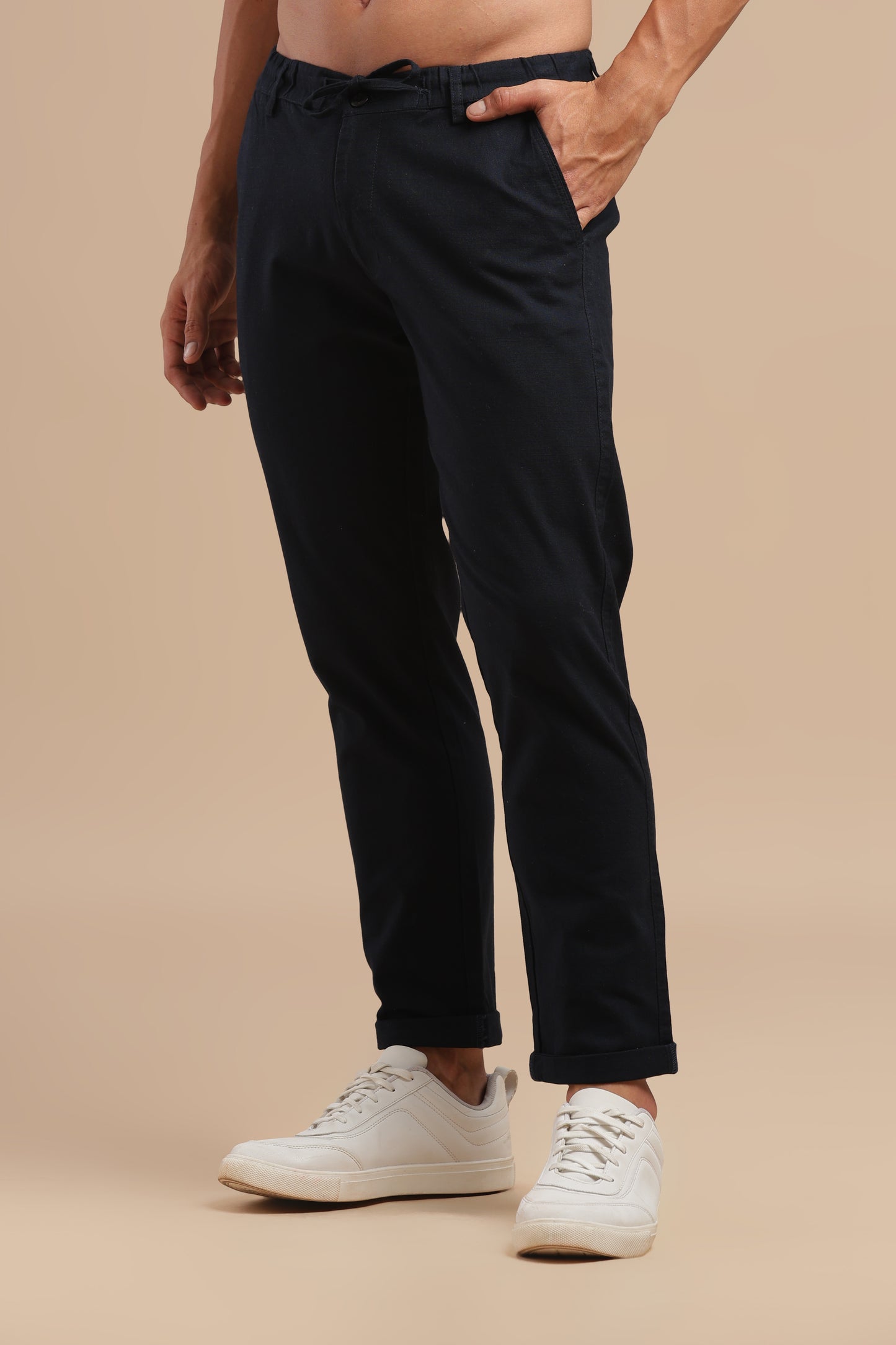 Men’s Navy Blue Linen Drawstring Pants