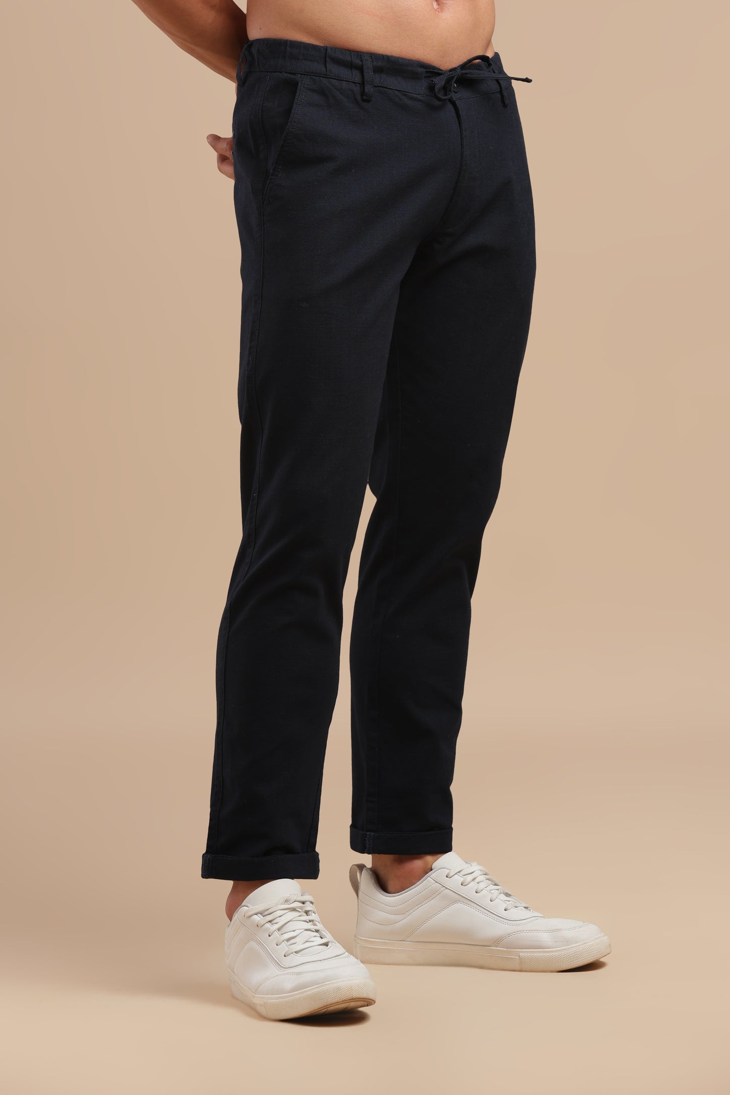 Men’s Navy Blue Linen Drawstring Pants