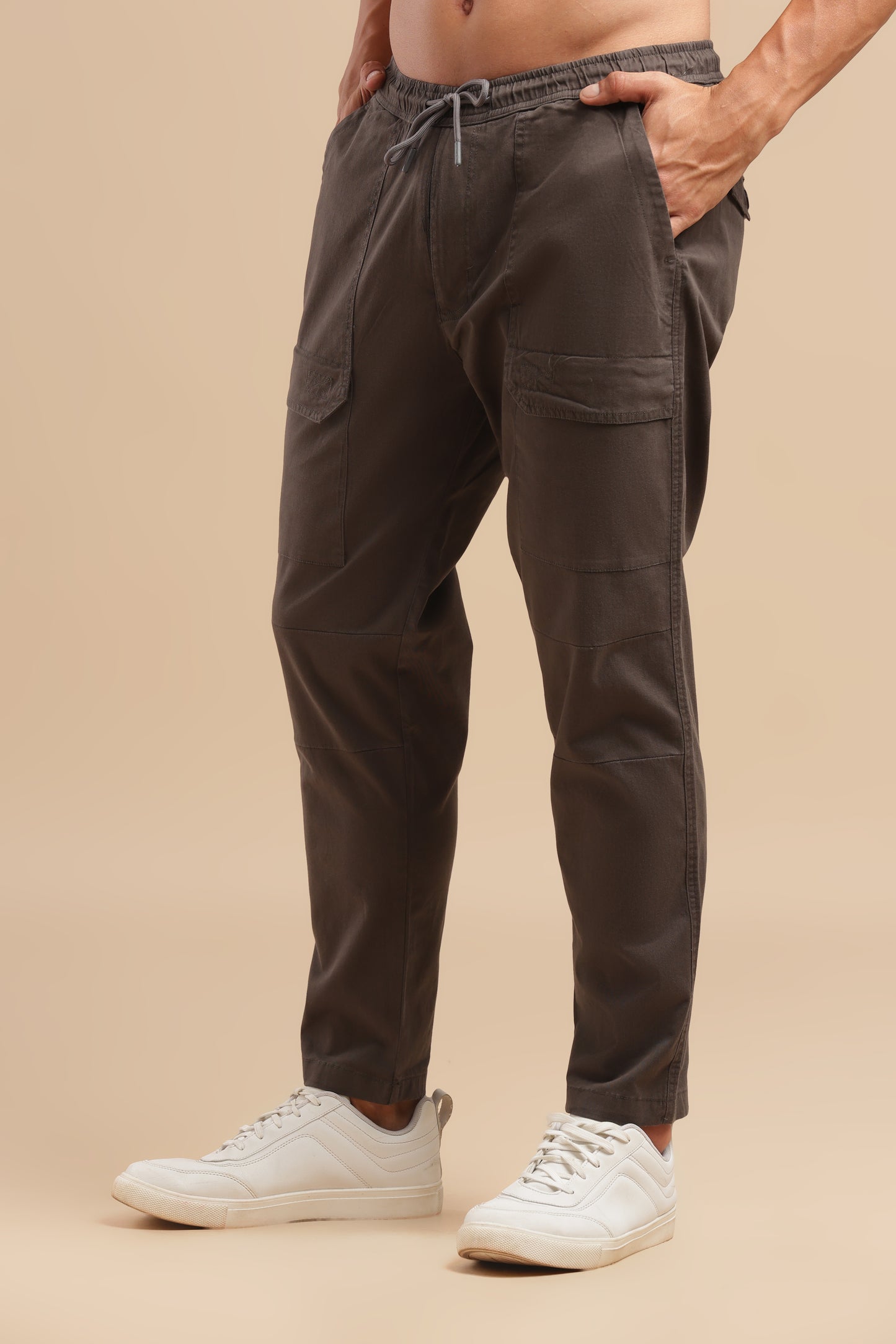 Men’s Dark Brown Drawstring Cargo Pants