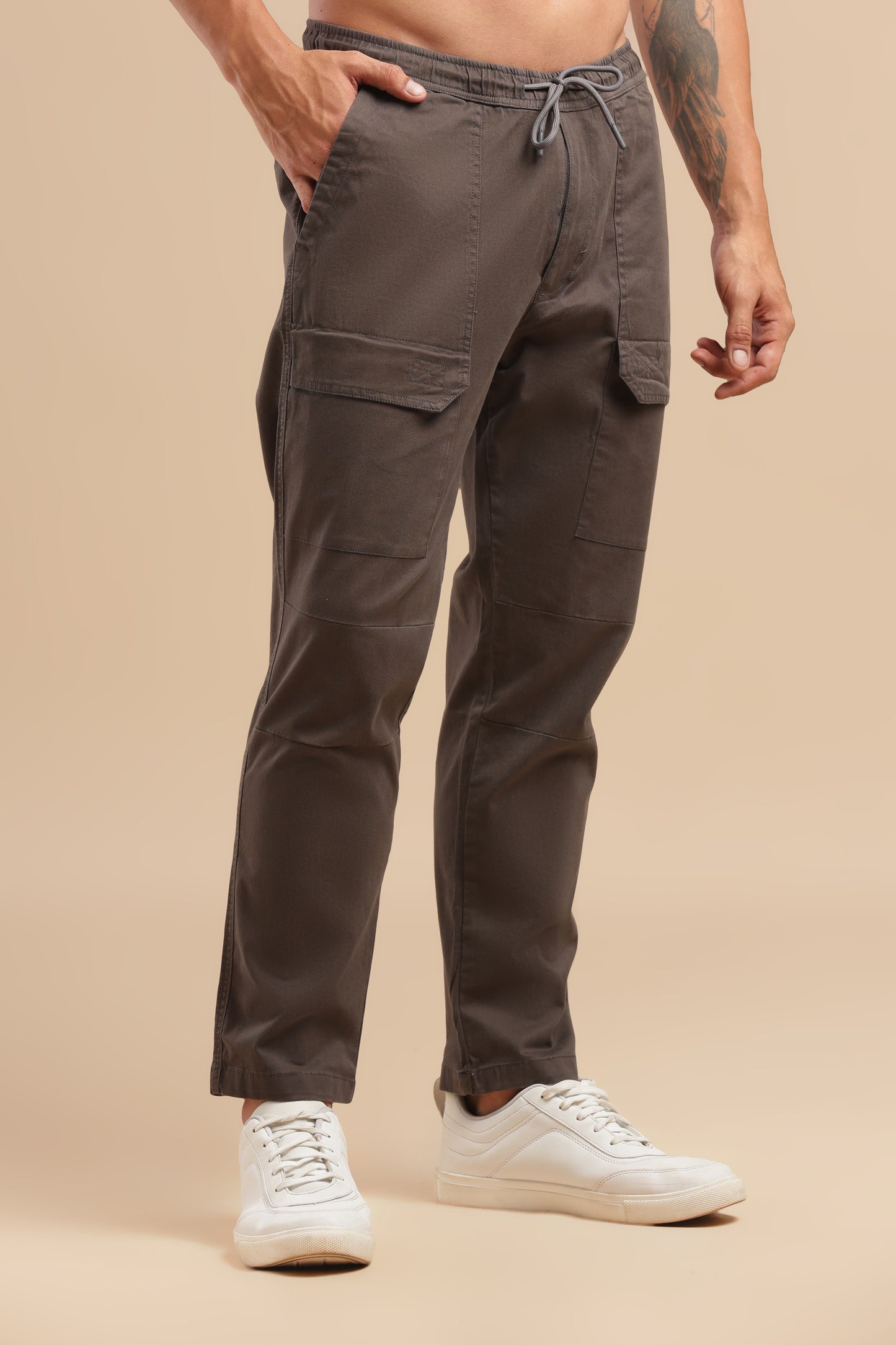 Men’s Dark Brown Drawstring Cargo Pants