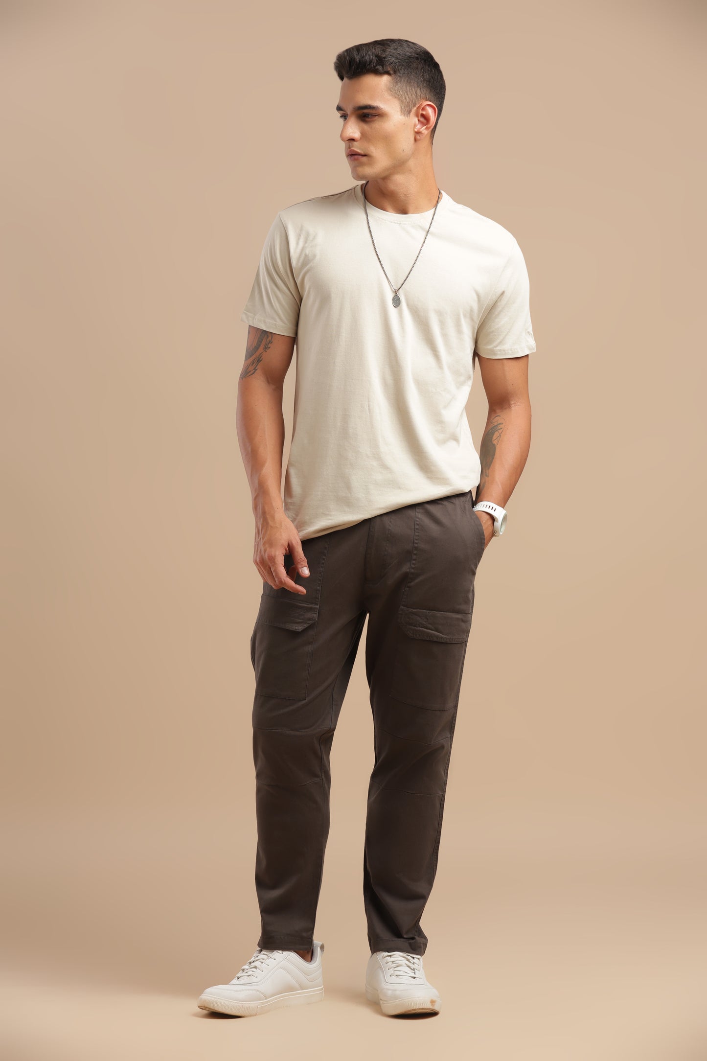 Men’s Dark Brown Drawstring Cargo Pants