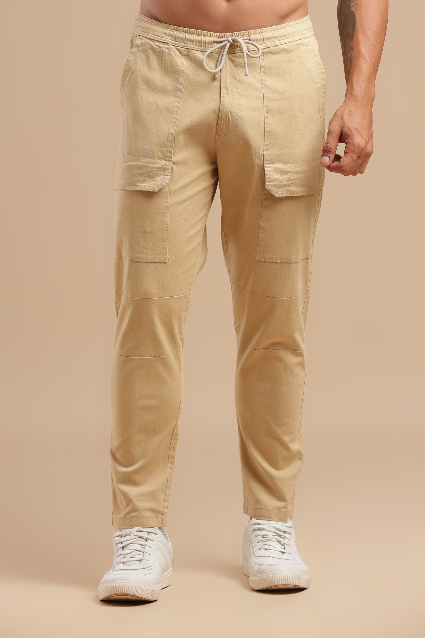 Men’s Beige Drawstring Cargo Pants