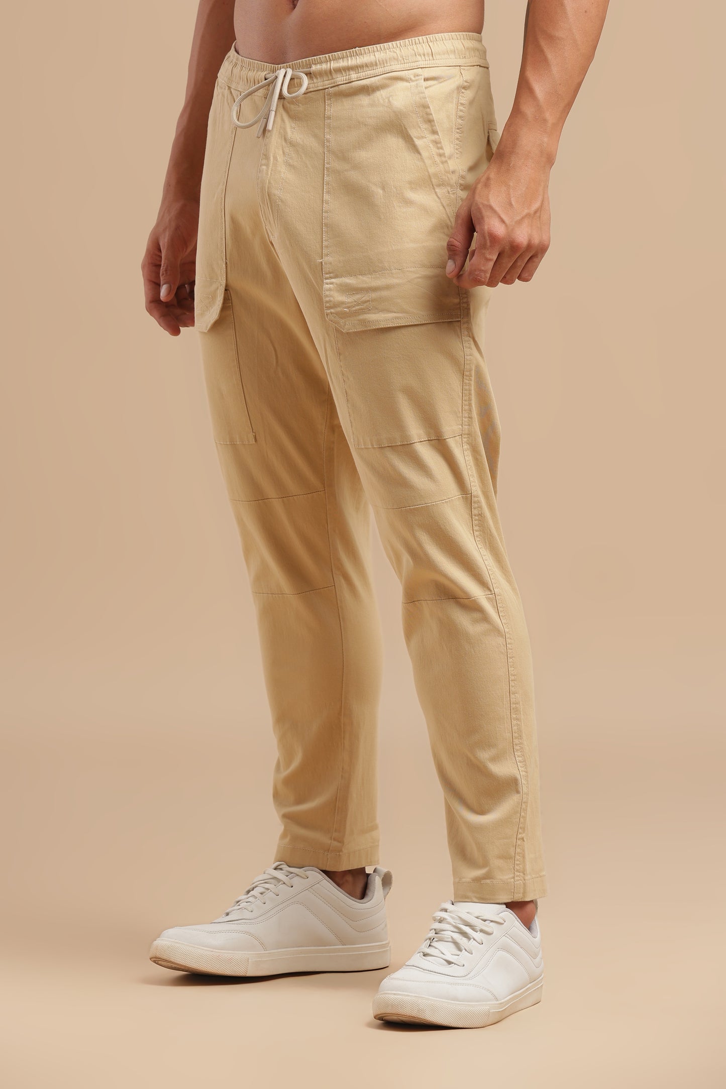 Men’s Beige Drawstring Cargo Pants