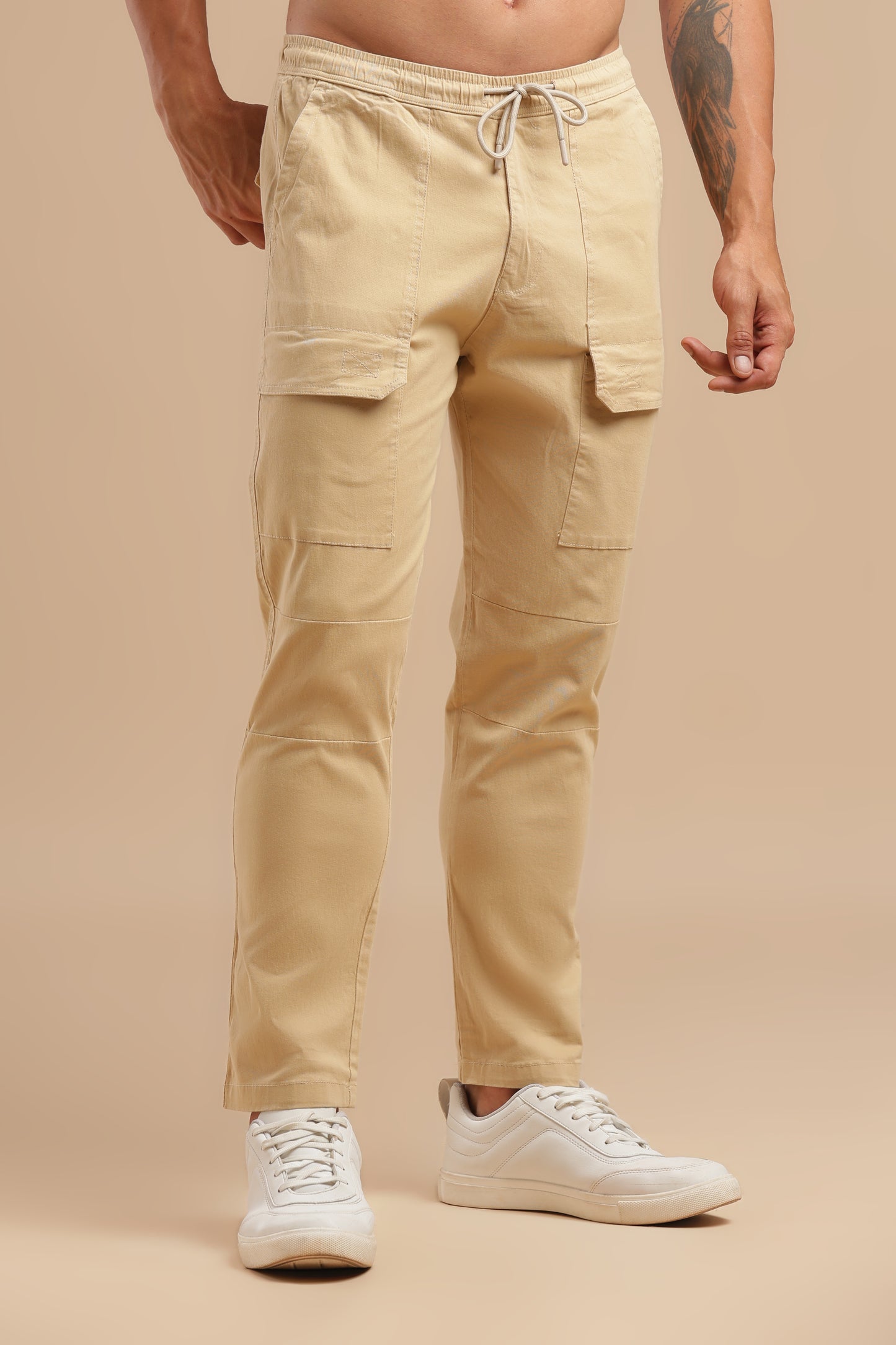 Men’s Beige Drawstring Cargo Pants