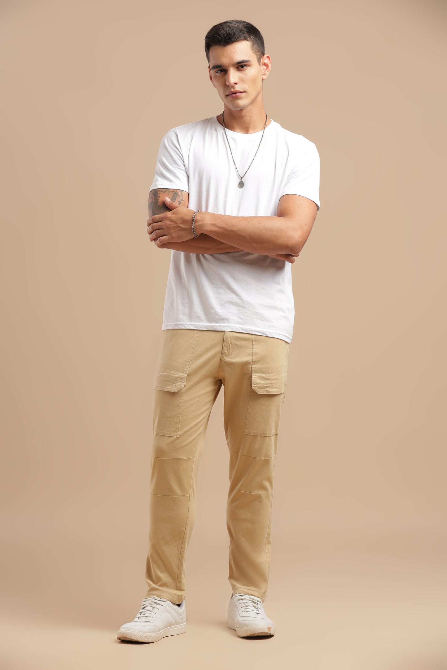 Men’s Beige Drawstring Cargo Pants