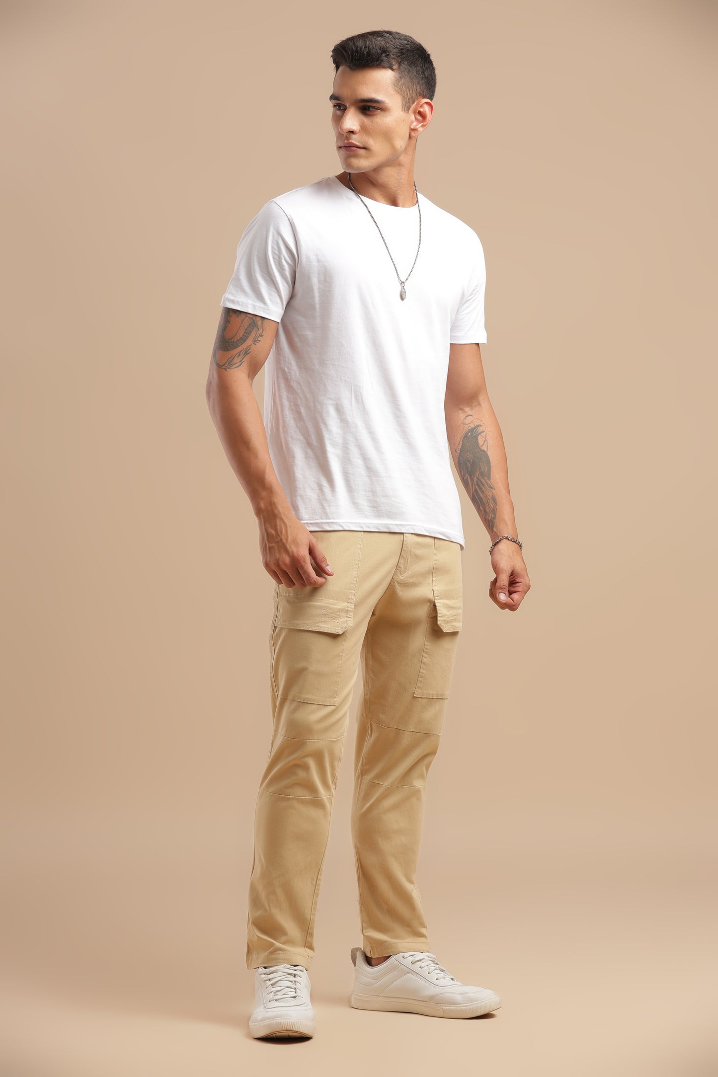 Men’s Beige Drawstring Cargo Pants