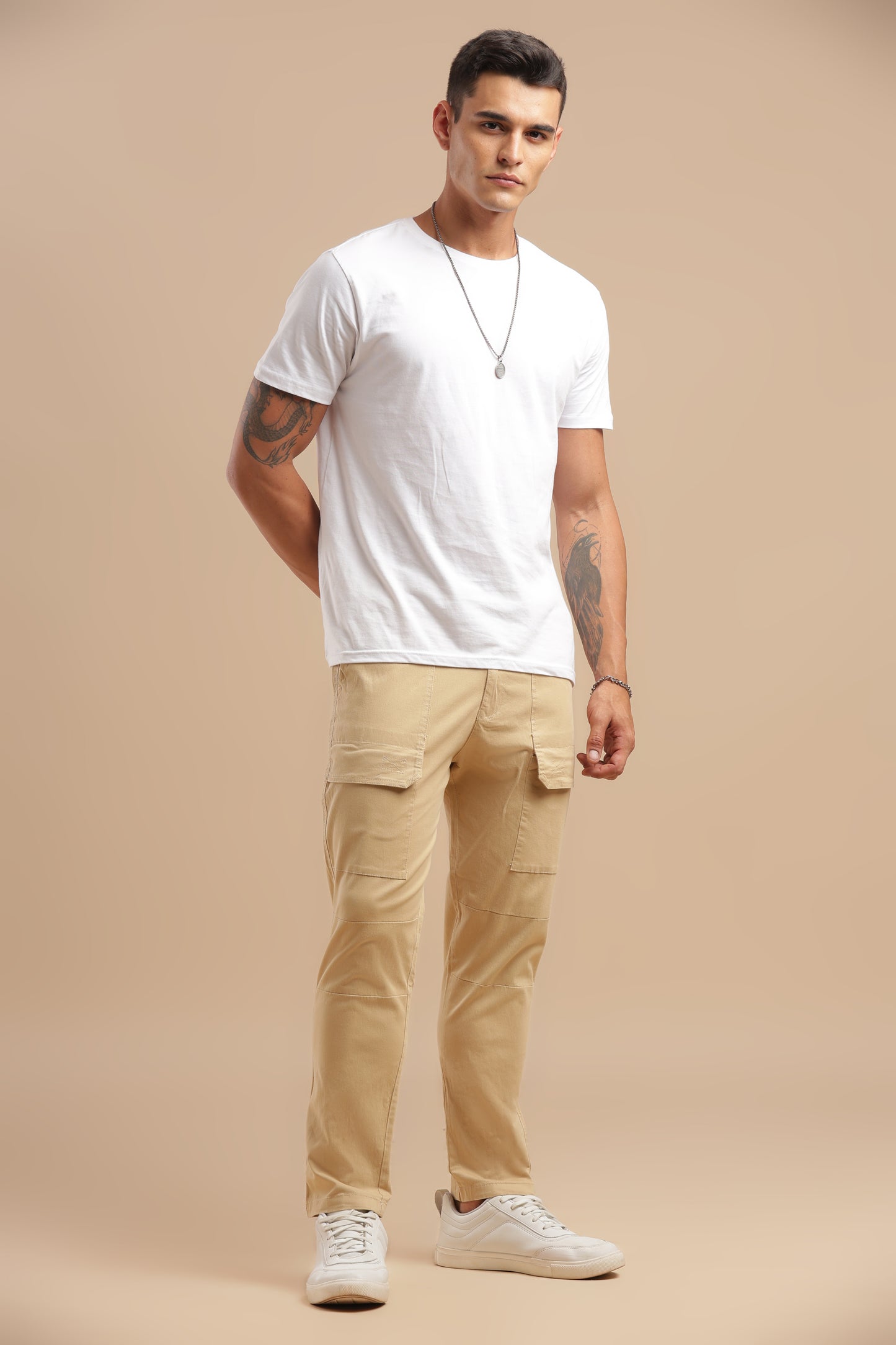 Men’s Beige Drawstring Cargo Pants
