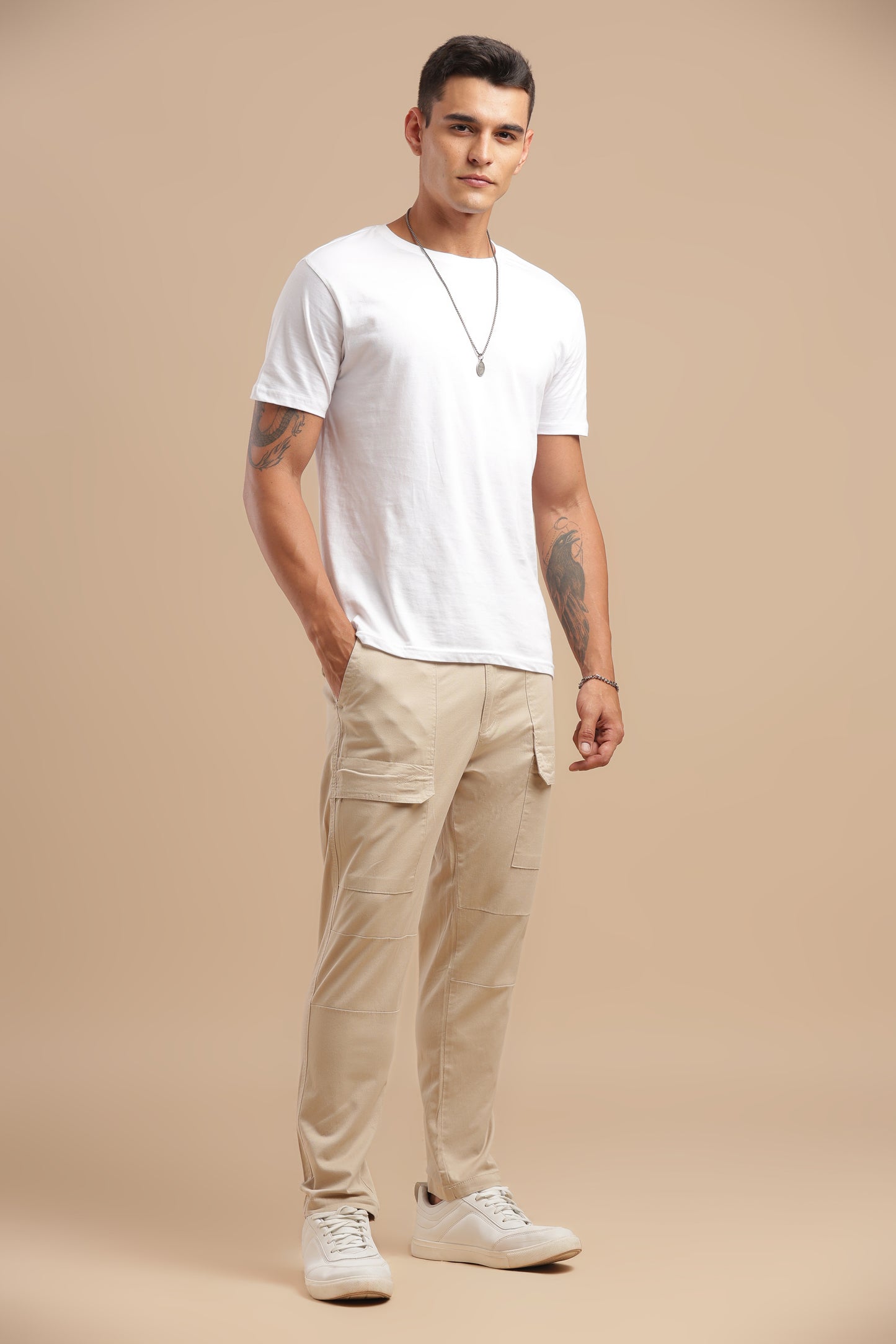 Men’s Sand Beige Drawstring Cargo Pants
