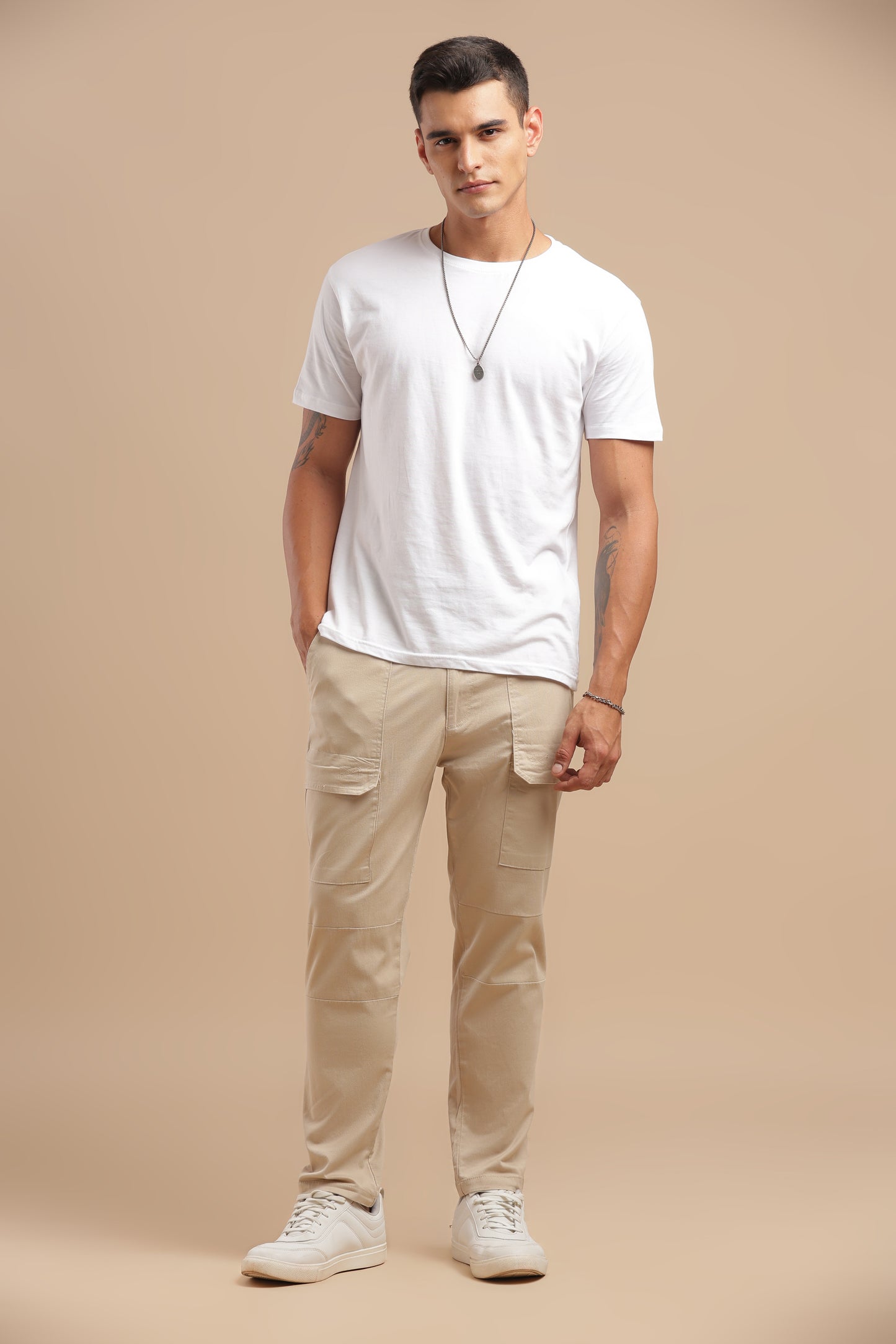 Men’s Sand Beige Drawstring Cargo Pants