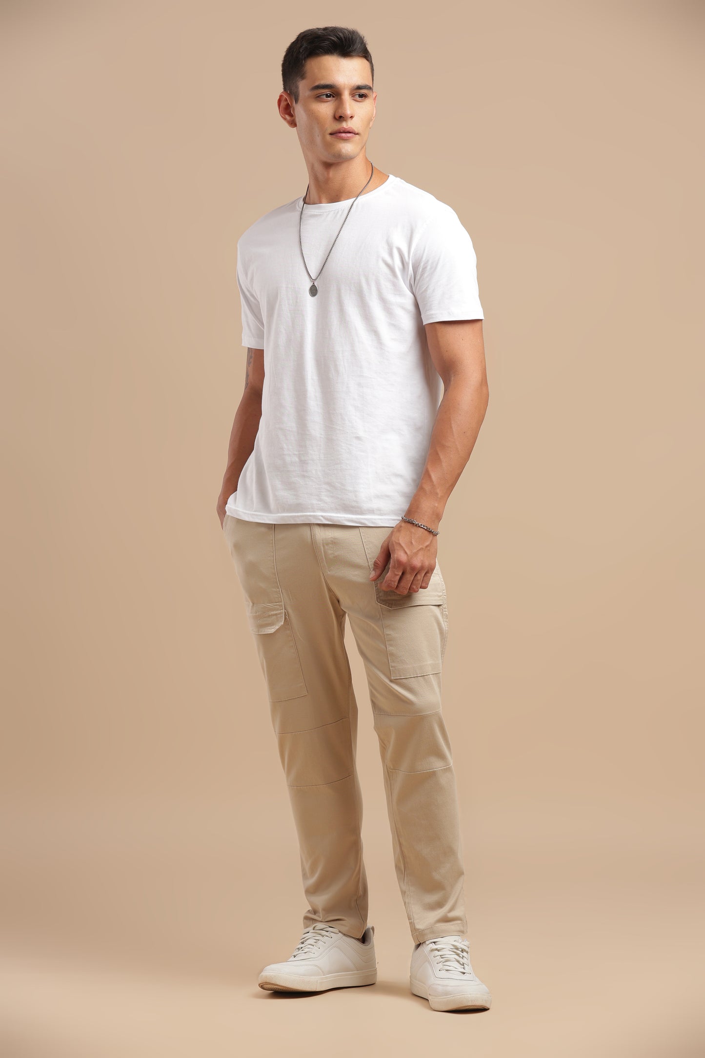 Men’s Sand Beige Drawstring Cargo Pants