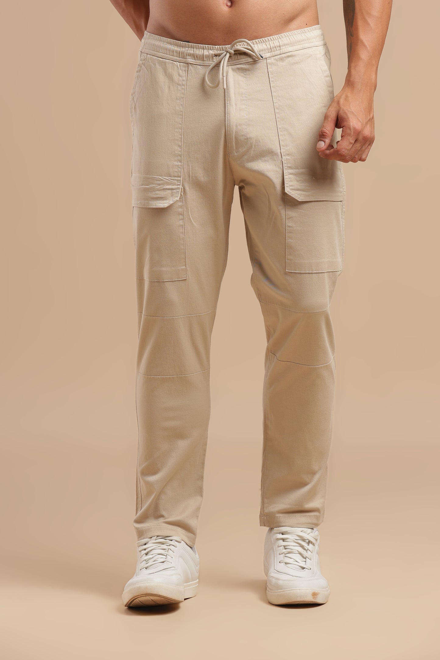 Men’s Sand Beige Drawstring Cargo Pants