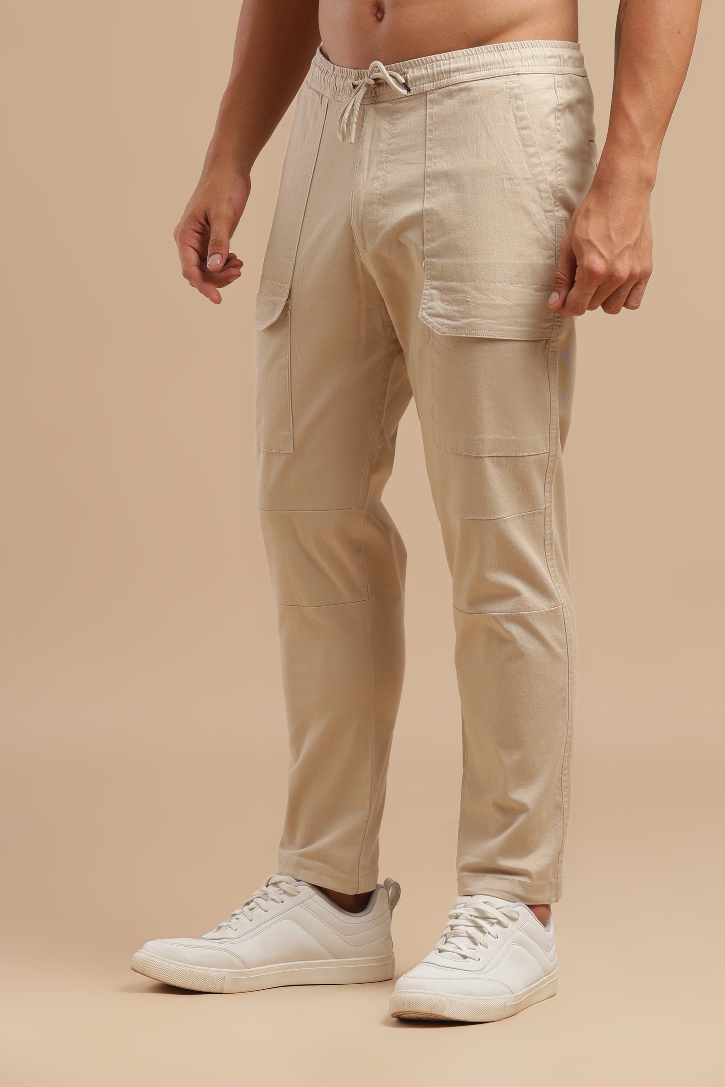 Men’s Sand Beige Drawstring Cargo Pants