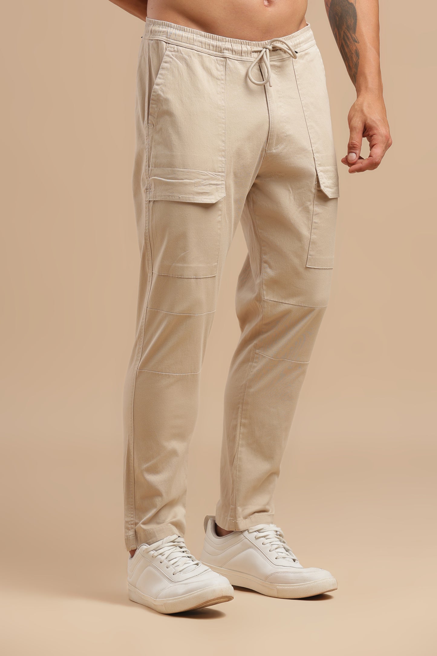Men’s Sand Beige Drawstring Cargo Pants