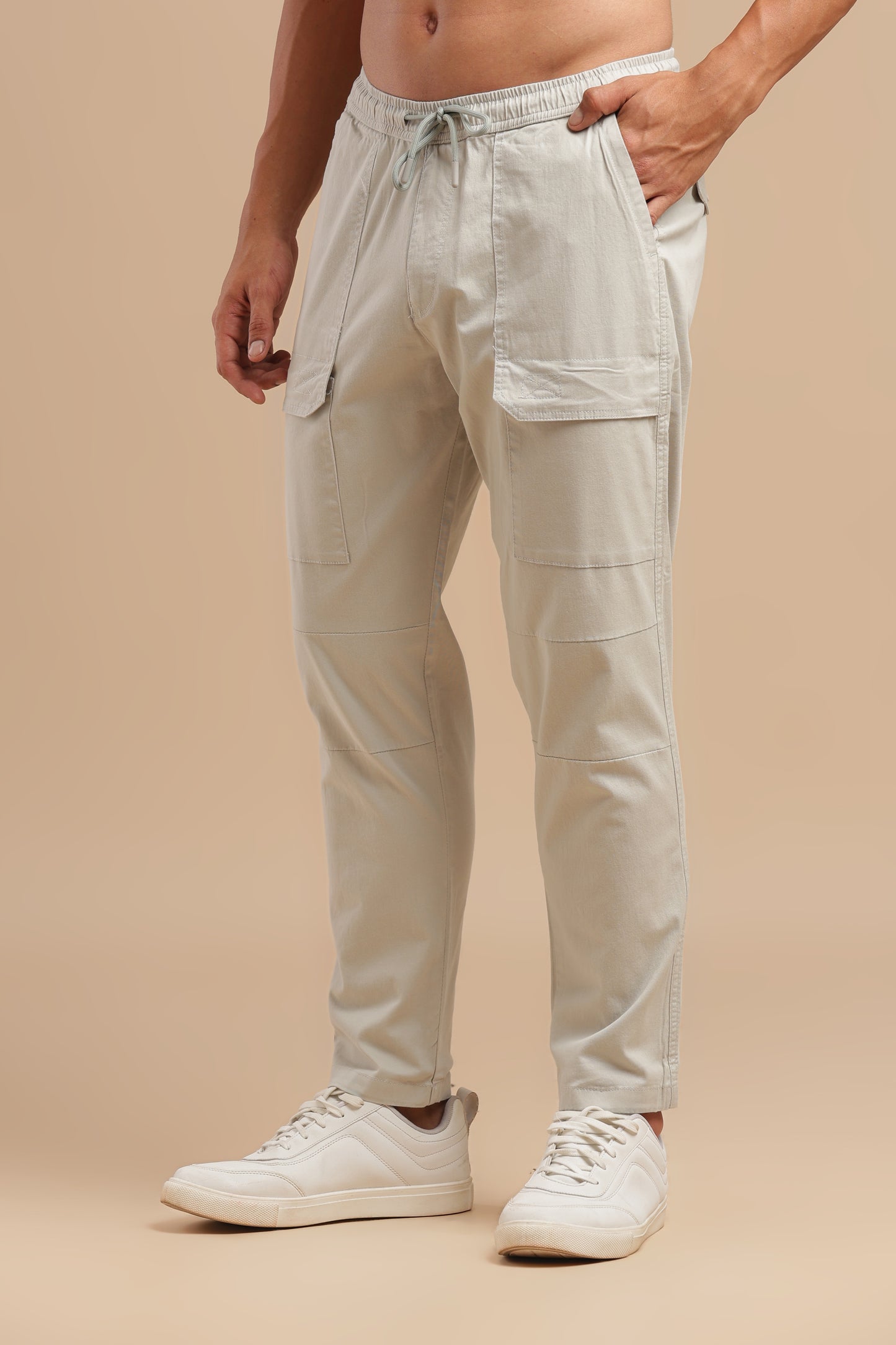 Men’s Light Grey Drawstring Cargo Pants