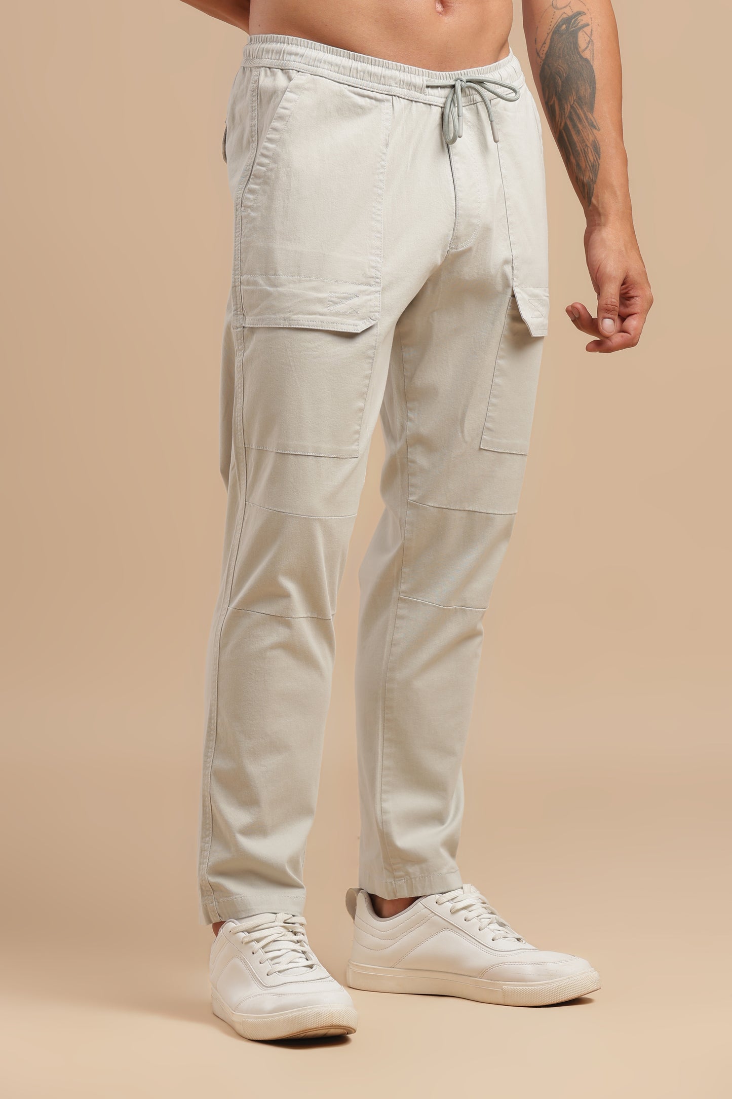 Men’s Light Grey Drawstring Cargo Pants