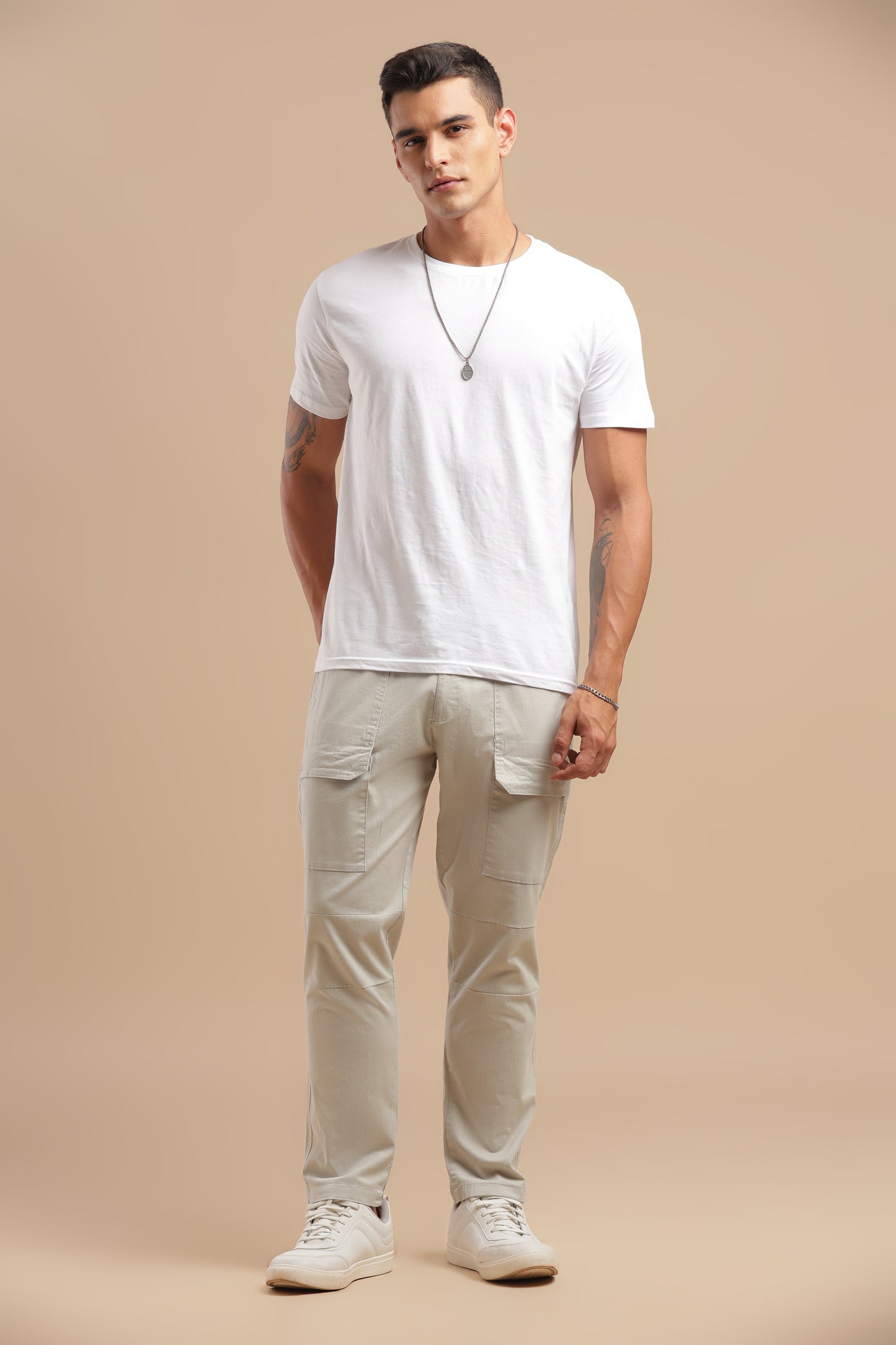 Men’s Light Grey Drawstring Cargo Pants