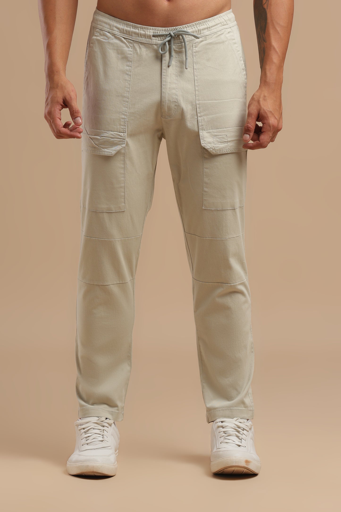 Men’s Cream Drawstring Cargo Pants