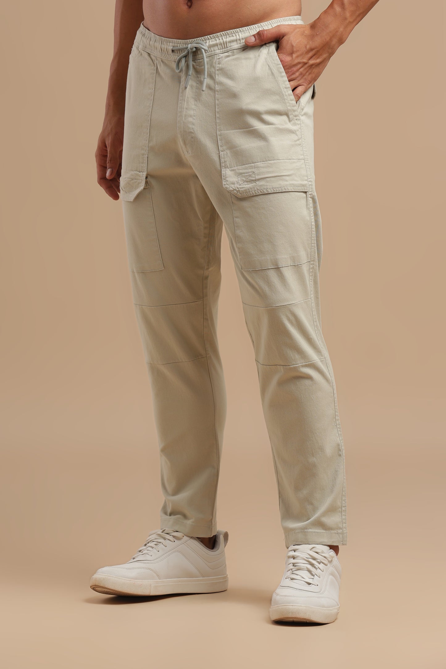 Men’s Cream Drawstring Cargo Pants