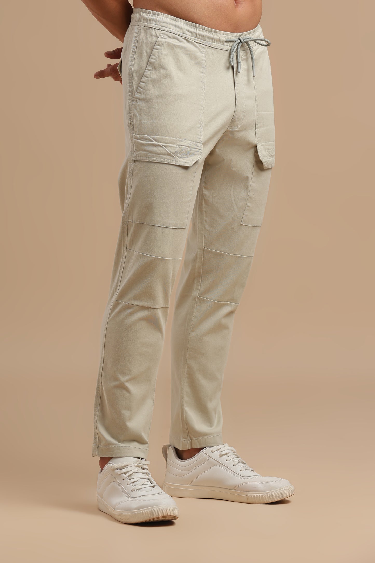 Men’s Cream Drawstring Cargo Pants