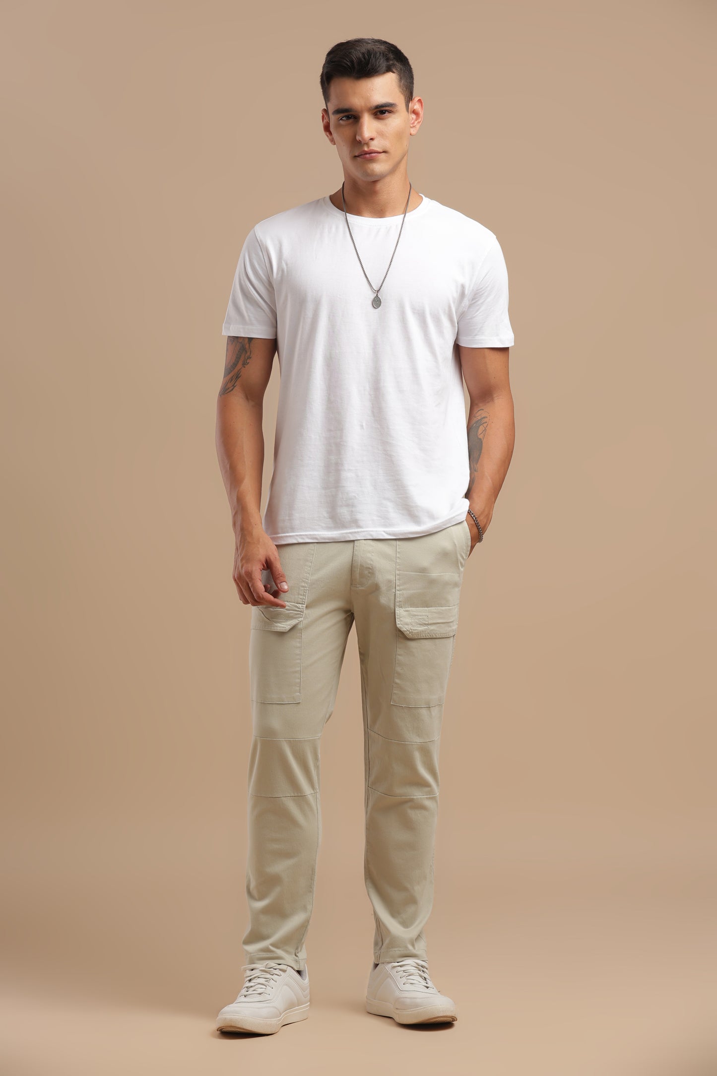 Men’s Cream Drawstring Cargo Pants