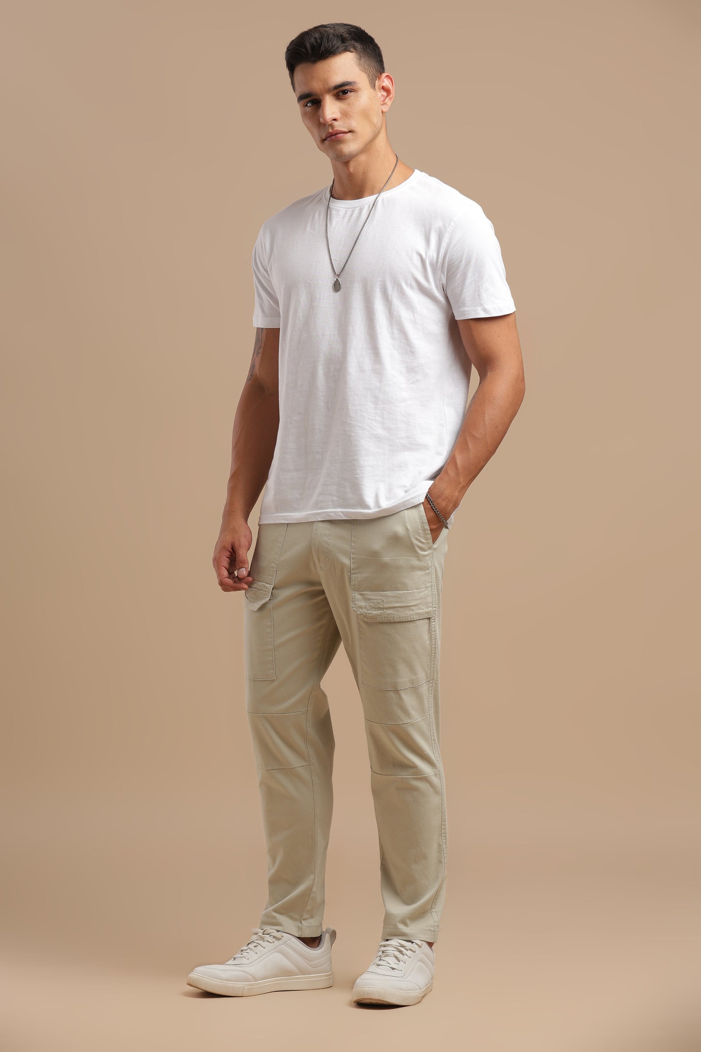 Men’s Cream Drawstring Cargo Pants