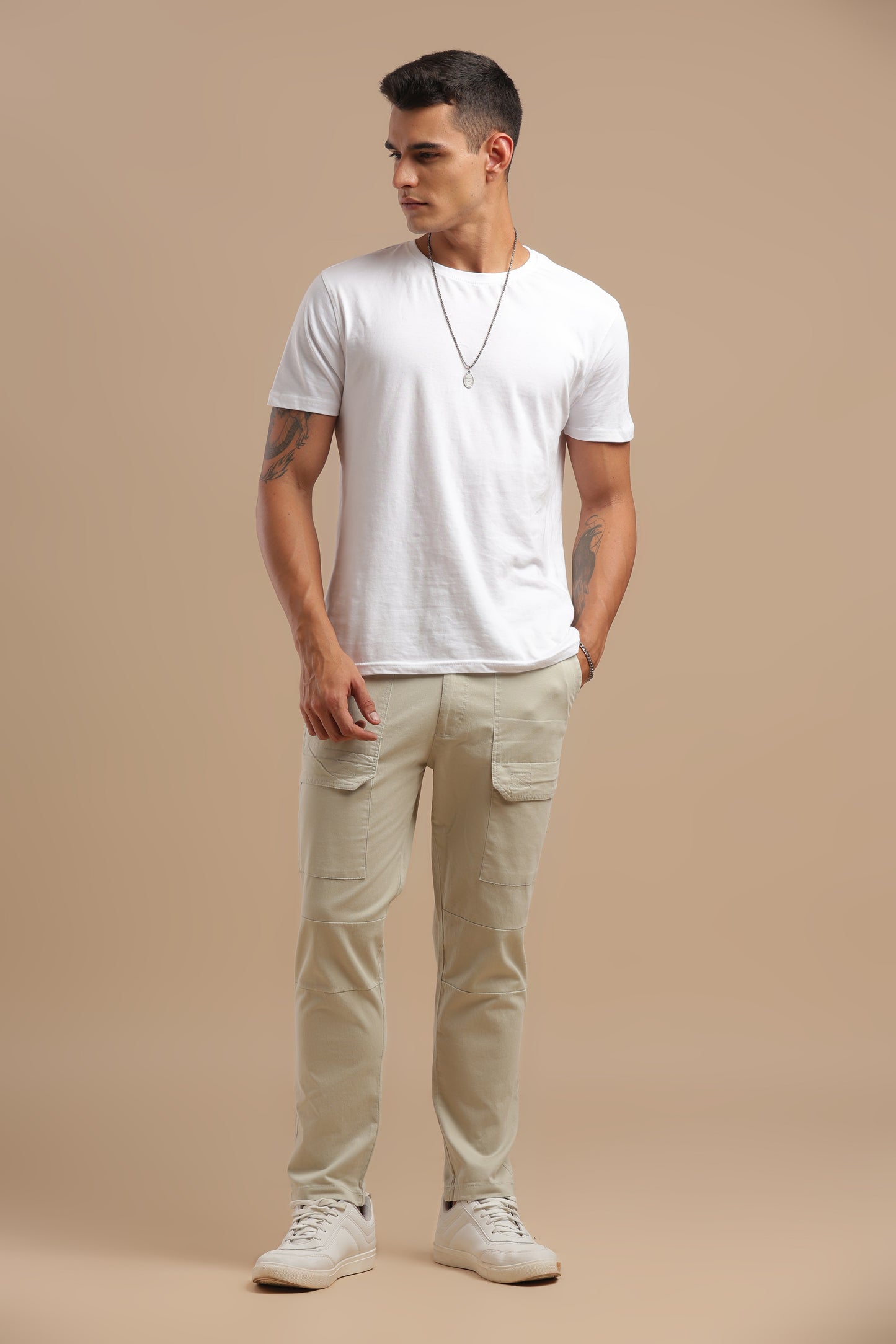 Men’s Cream Drawstring Cargo Pants