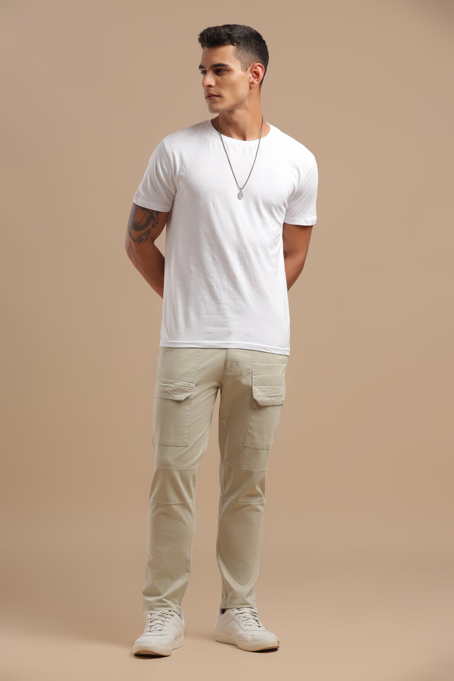 Men’s Cream Drawstring Cargo Pants