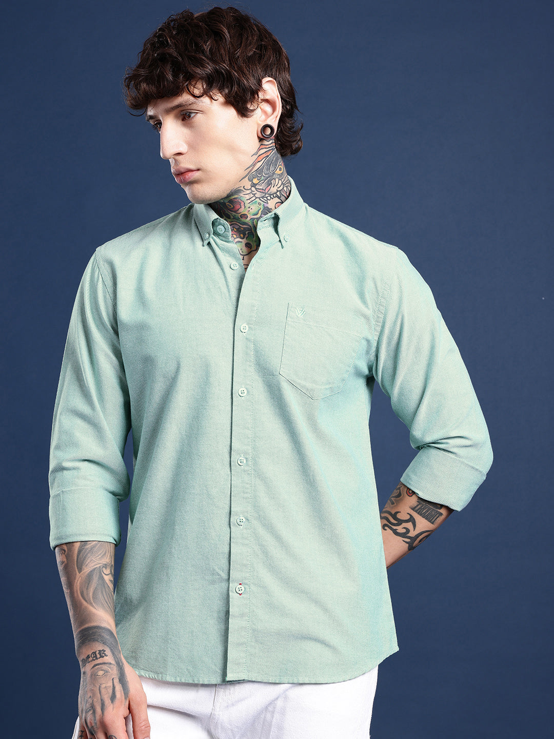 Mint Green Oxford Cotton Shirt – Button-Down Collar & Chest Pocket